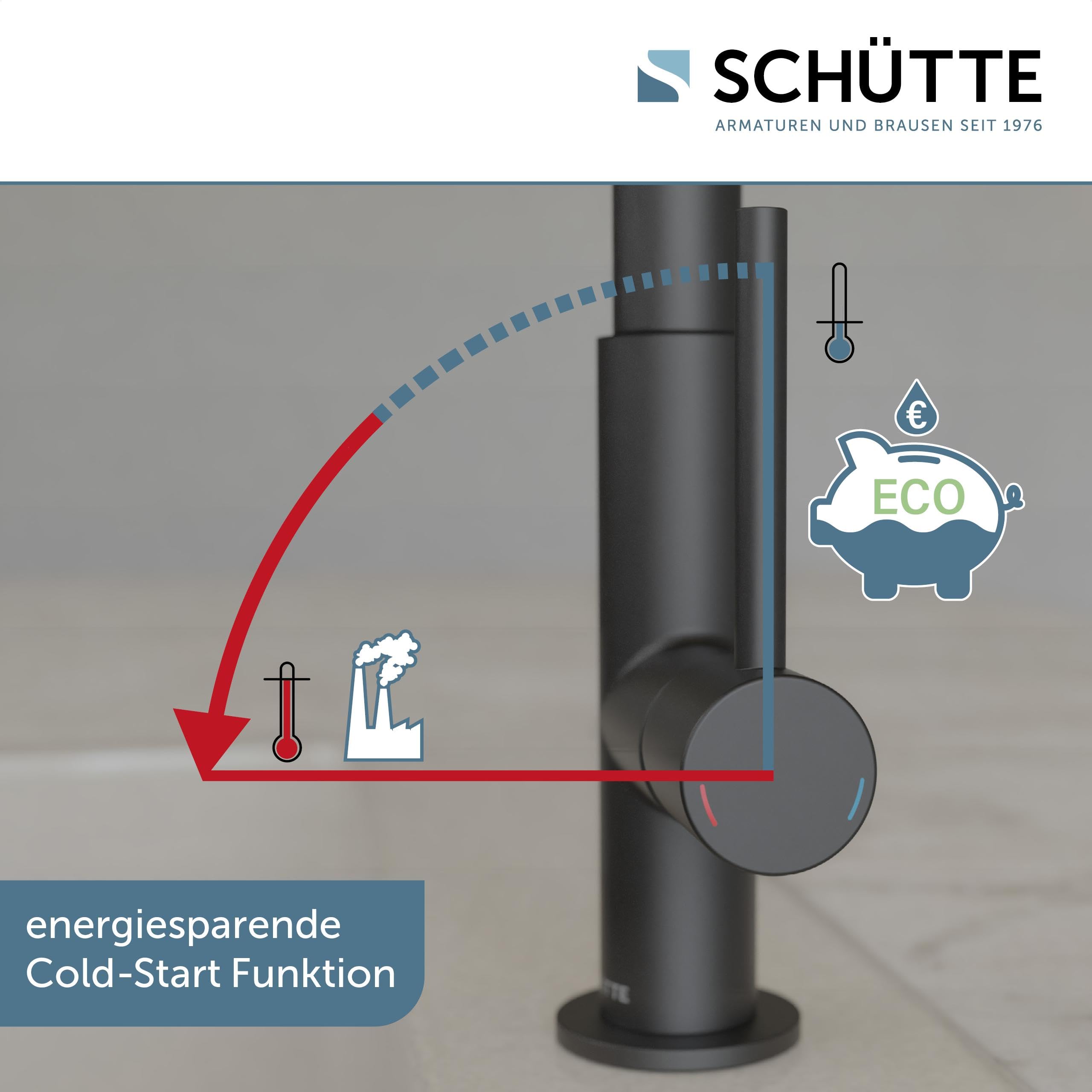 SCHÜTTE 79966 Küchenarmatur Cardiff, 360 Grad schwenkbarer Wasserhahn Küche, Mischbatterie für die Spüle mit Einhebelmischer, Spültischarmatur Küchenspüle, Schwarz matt