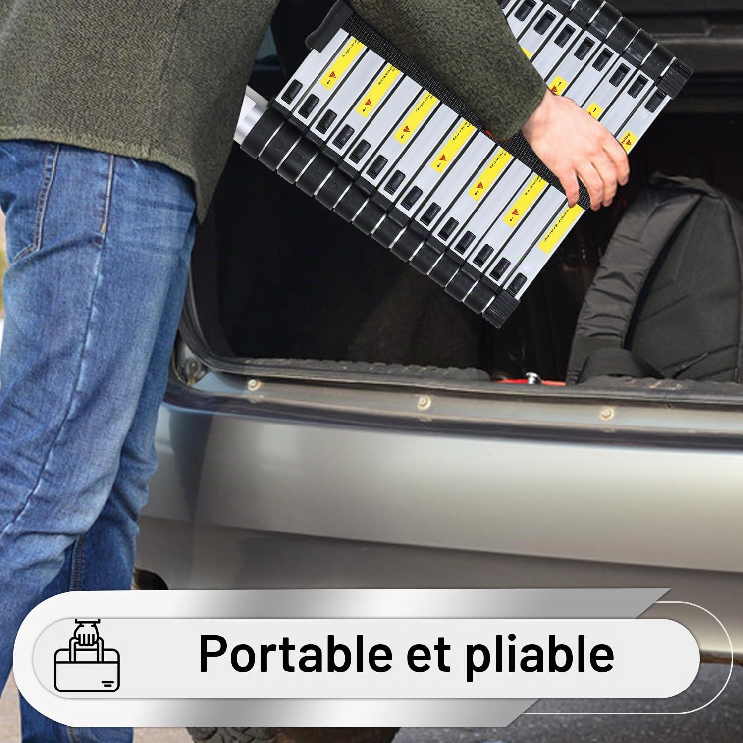 Échelle télescopique en aluminium - 3,2 m - Portable - Échelle télescopique en aluminium - Antidérapante - Multifonction - Charge maximale de 150 kg - Pour jardin, intérieur et extérieur