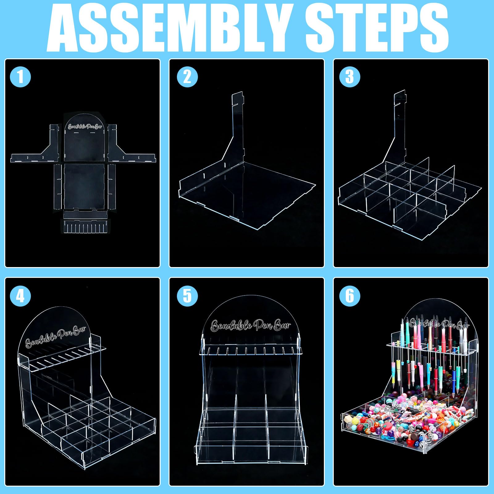 Glenmal Beadable - Portapenne con vassoio di ordinamento, 10 scomparti, espositore per penne con perline, organizer con 9 scomparti, diviso, per fai da te, casa, ufficio (acrilico)