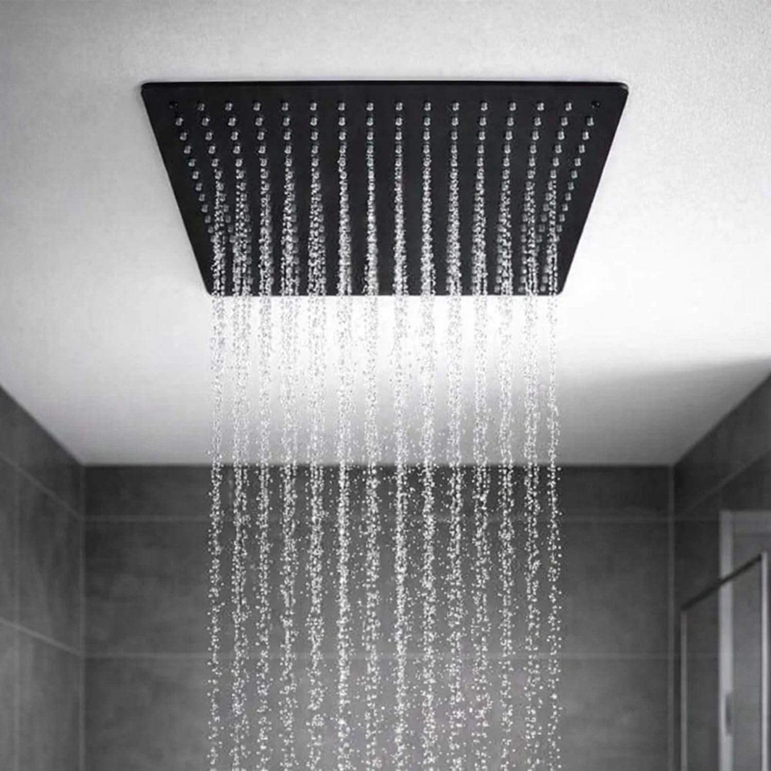 Ogomondo Soffione Doccia a Soffitto da Incasso Quadro Nero 400x400x2 mm 1 Getto 320 Ugelli Acciaio Finitura Nero Opaco con Scatola da Incasso
