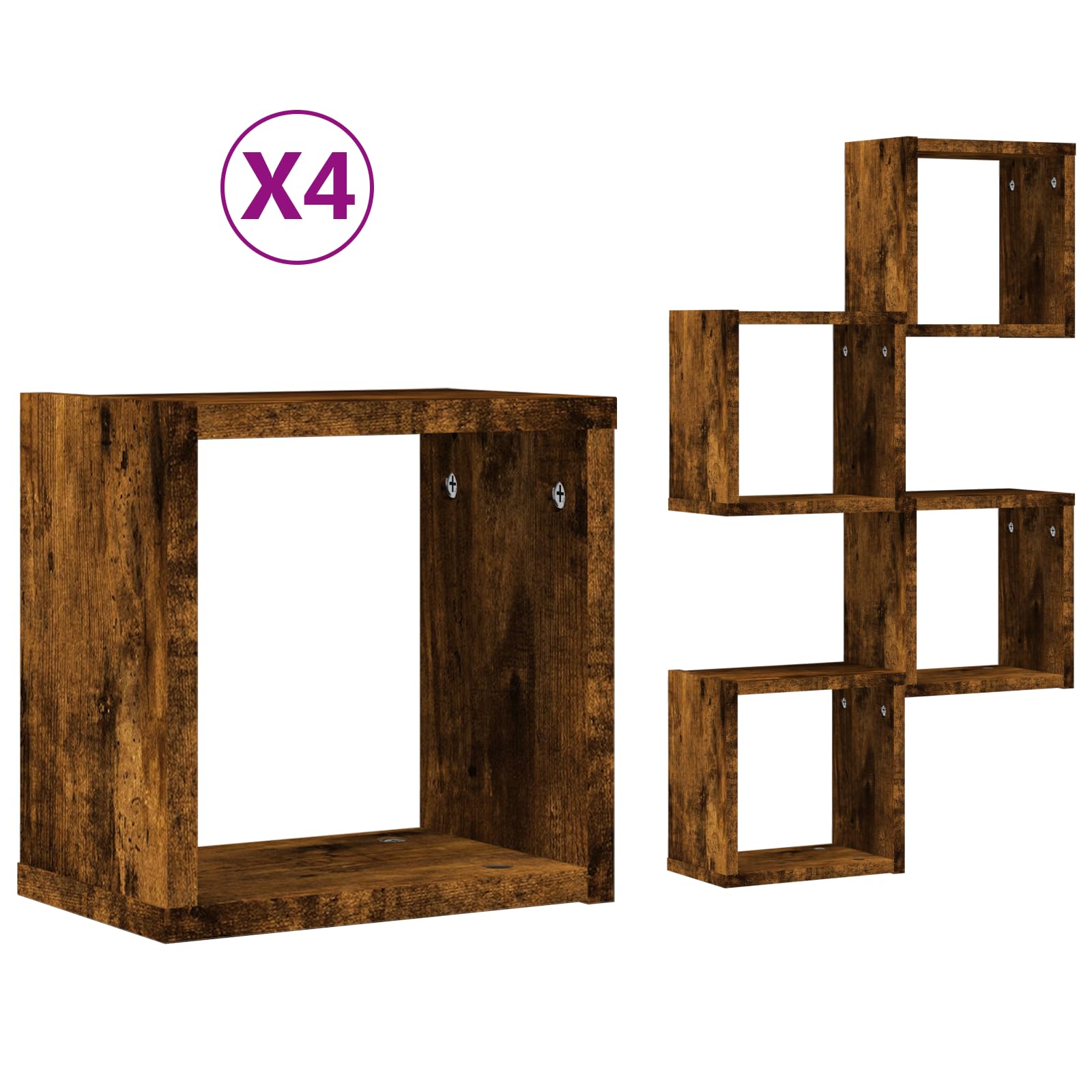 Schweberegale Set 4 Stück Wandregal Rauch Eiche Holzwerkstoff 25x25x2 cm Modernes Design für Wanddeko Bücher Pflanzen Wohnzimmer Büro Schlafzimmer