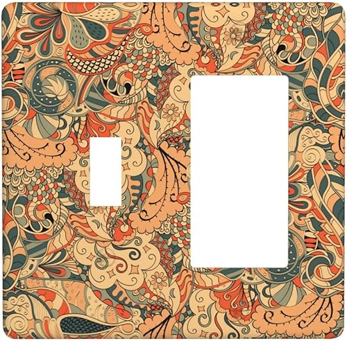 Miniatura 60 de Cubiertas de Interruptor de Luz de Palanca Simple con Diseño Abstracto de Sol Amanecer Retro, Placa Decorativa Arcoíris Atardecer de 1 Gang, Placa