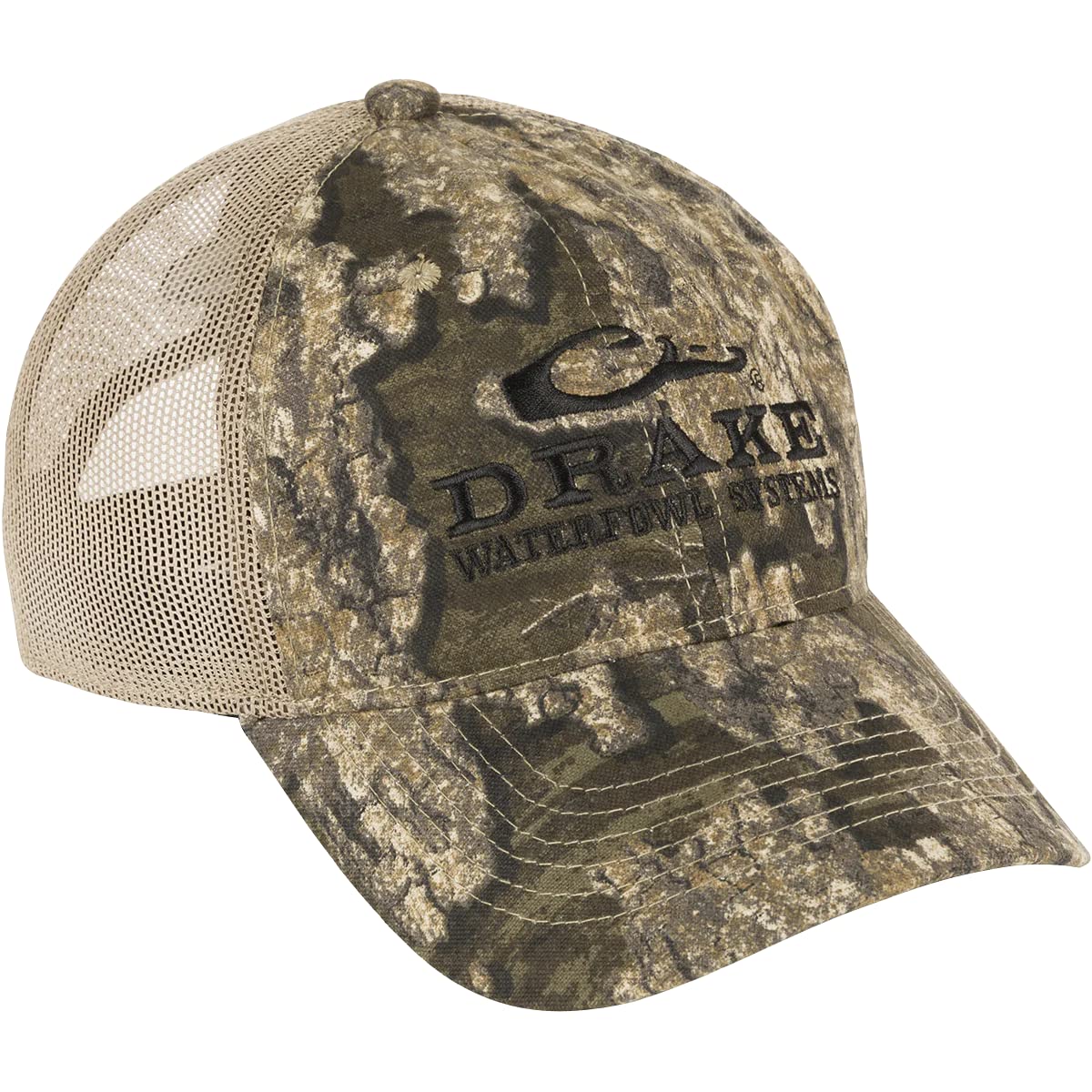 Drake Waterfowl Hunting Camo Duck Head Logo Mesh Back Cap