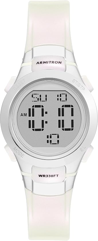 Armitron Sport Womens Digital Chronograph Resin Strap Watch 45/7012, White, 45/7012PWT