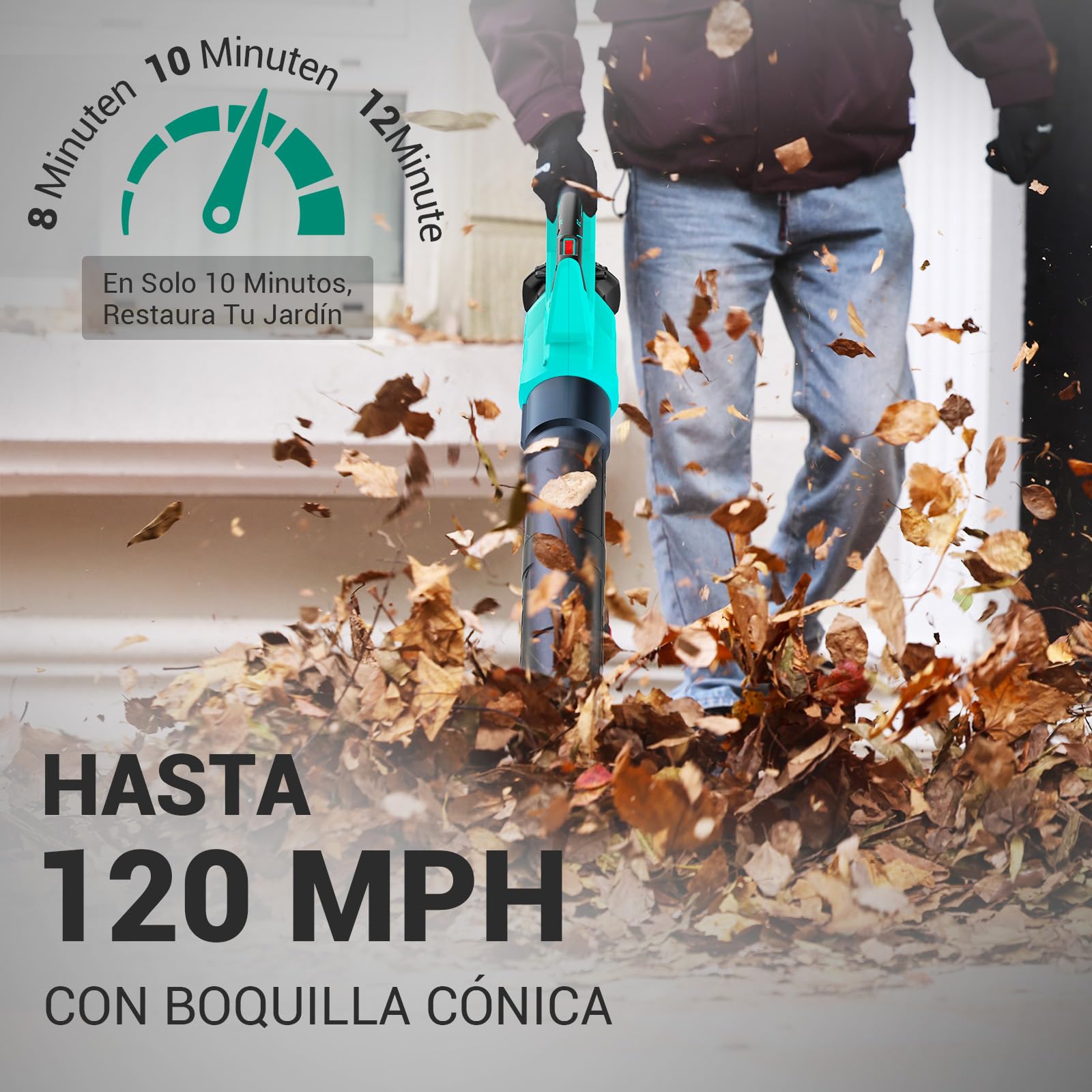 DCA Soplador de Hojas a Batería 20V con Motor Brushless, Volumen de Aire 820 m³/h y 193 km/h, Incluye Batería 4.0Ah, Ligero 1,5kg, Velocidad Variable para Limpieza de Jardín y Polvo