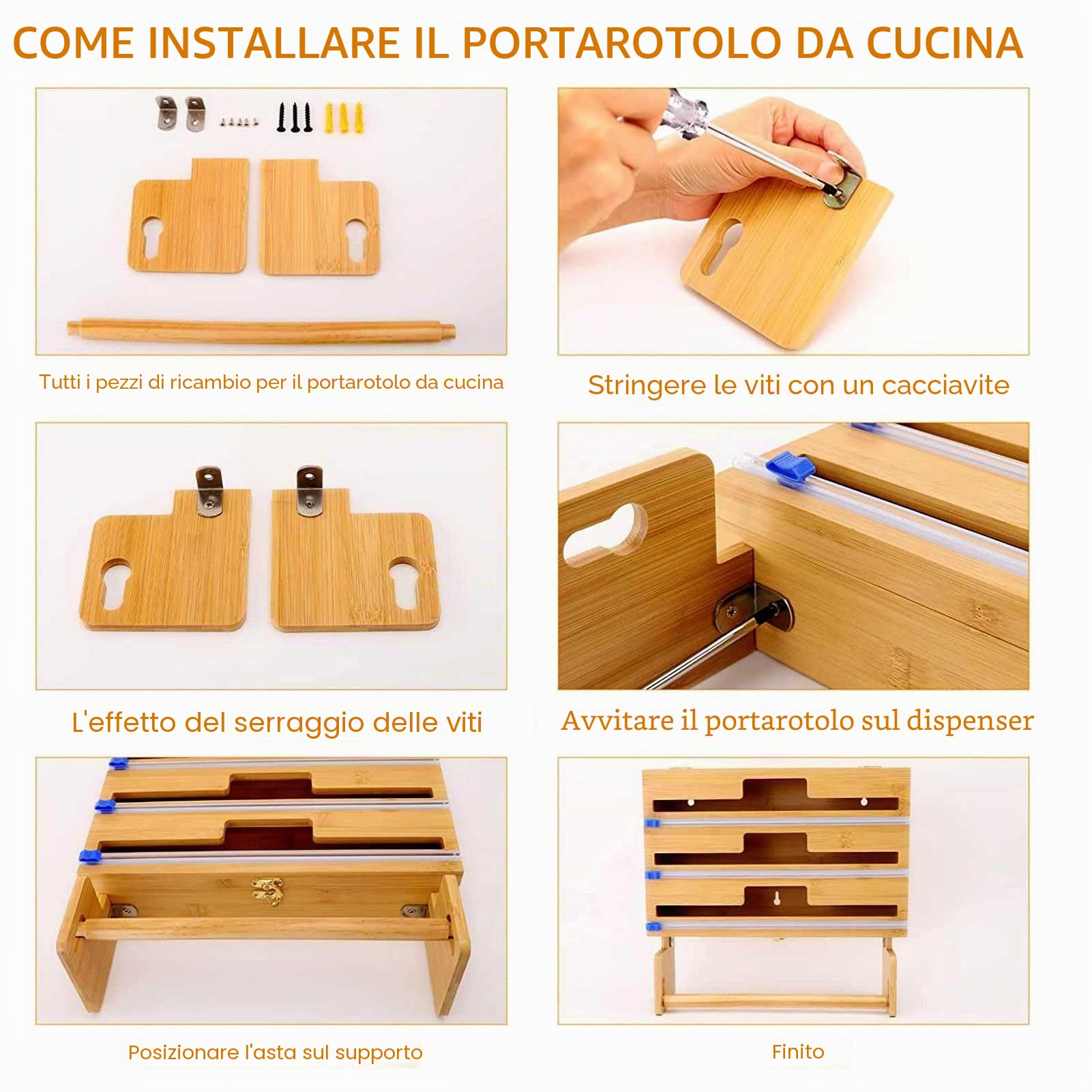 Dispenser e taglierina 4 in 1 per pellicola trasparente, pellicola trasparente, foglio di alluminio e carta cerata, organizer da cucina per 12 rotoli, compatibile con cassetti da parete, porta rotolo
