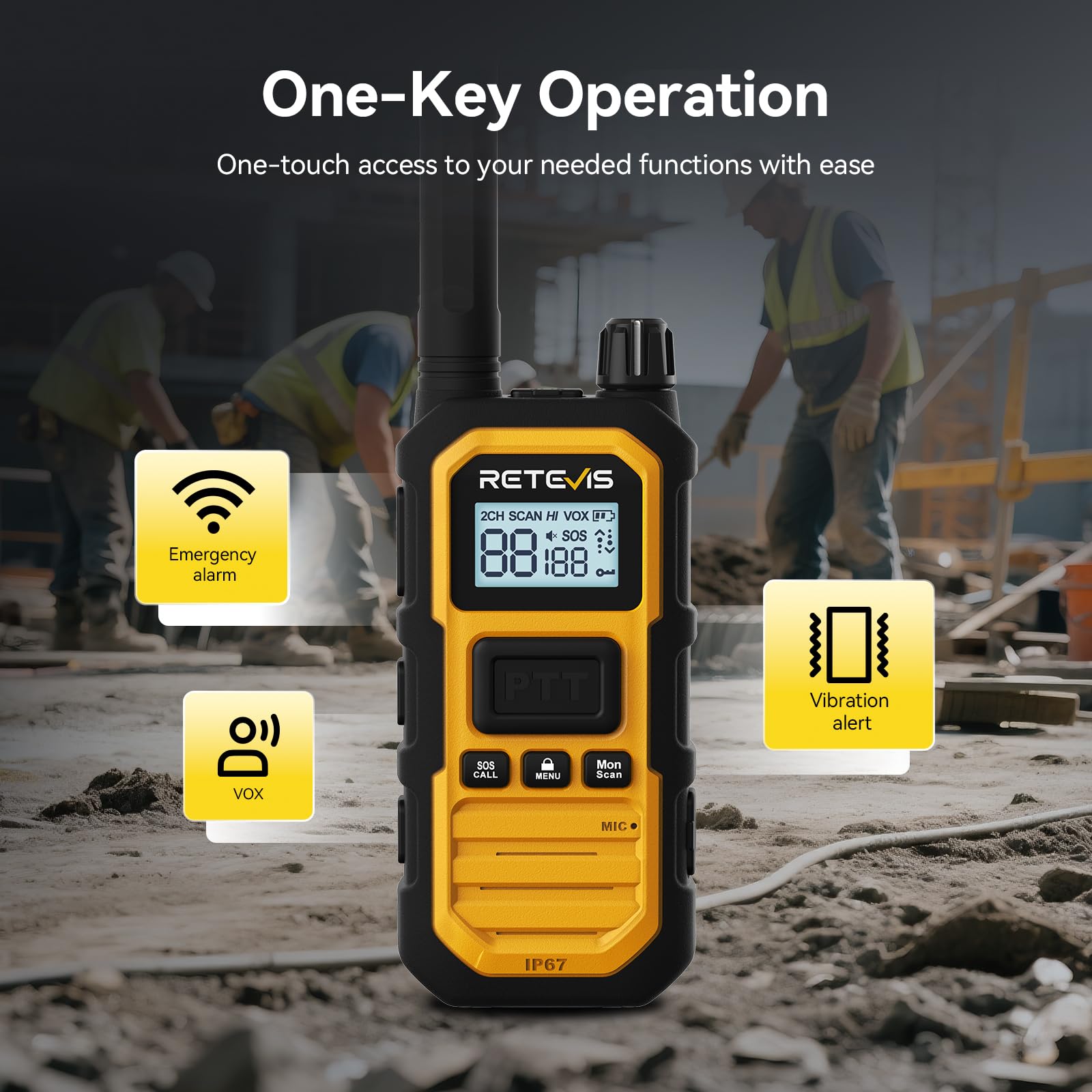 Retevis RB648Plus Funkgerät mit Großer Reichweite, Walkie-Talkie Baustellen | IP67 wasserdichte Handfunkgerät Set mit 10-Wege-Ladegerät, 2000mAh, Gruppenruf, VOX, (10 Stück, Gelb)