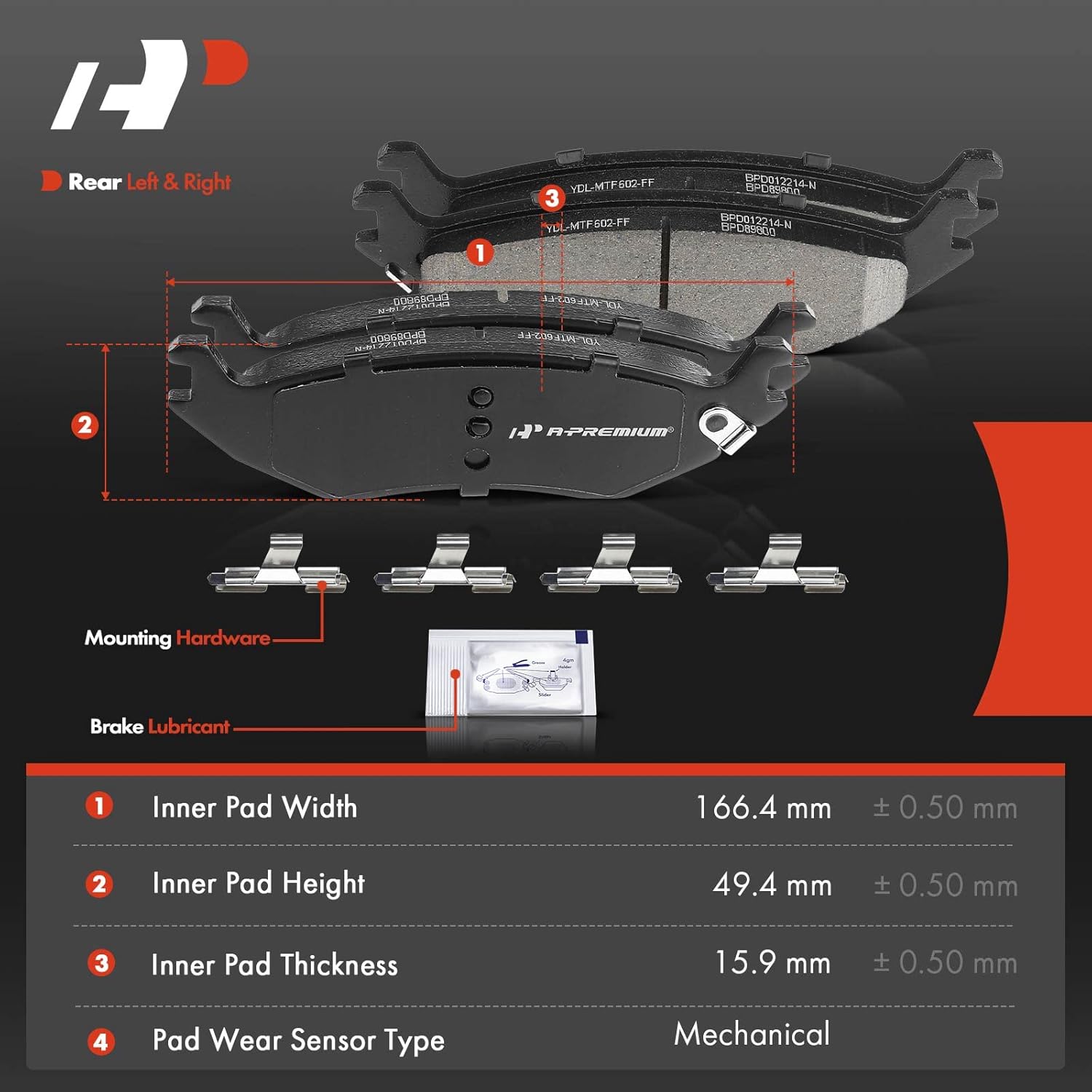 A-Premium Rear Ceramic Brake Pads Set Compatible with Dodge Models - Durango 2003-2006, Ram 1500 2002-2006, with Hardware, 4-Pack