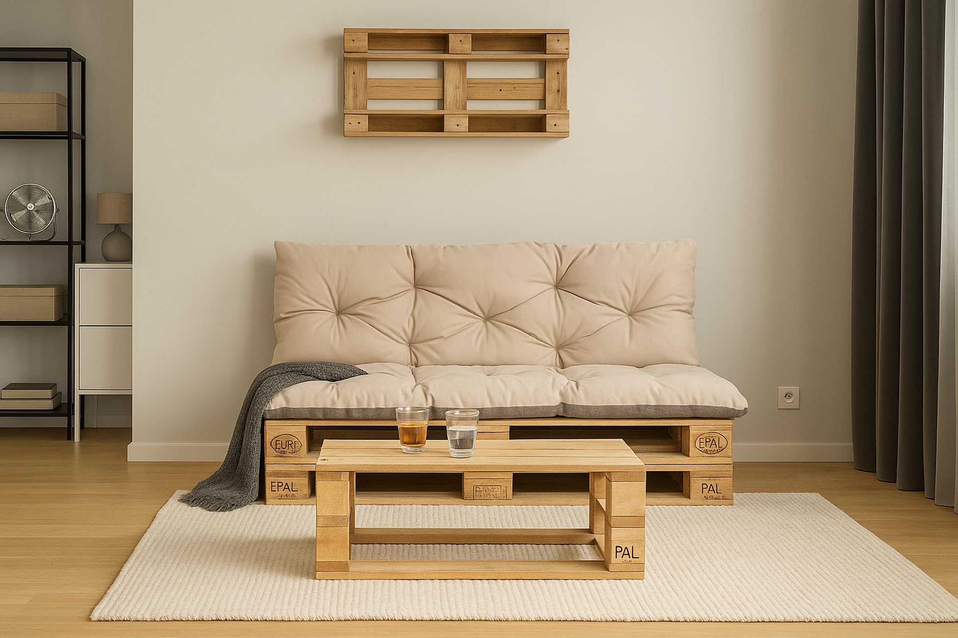 Cuscini per pallet, cuscini per pallet esterni, cuscino per pallet europeo, cuscino per divano, cuscino per mobili da giardino (set: 120 x 50 e 120 x 40 cm, meringa)