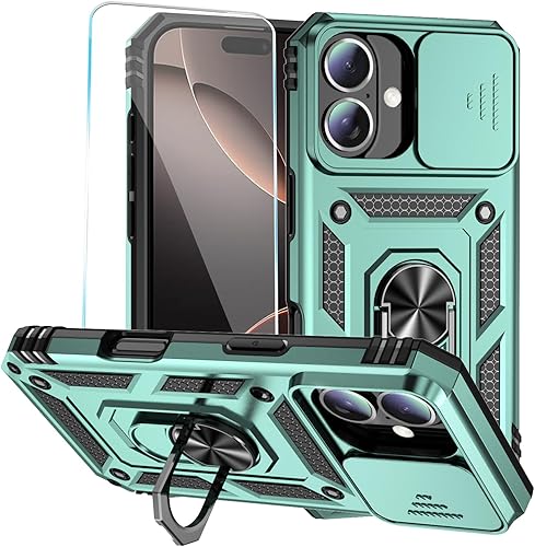 Miniatura 19 de Funda para teléfono SunStory para iPhone 11 con protector de pantalla HD y cubierta deslizante para la cámara y soporte giratorio con anillo