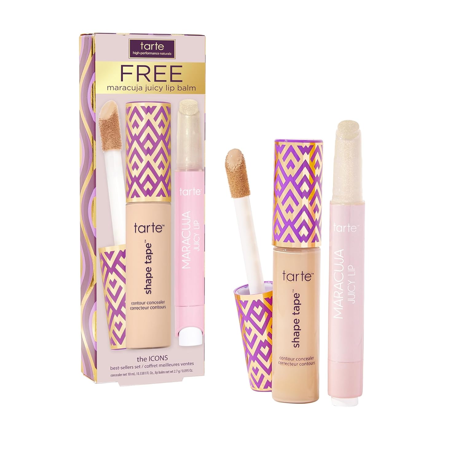 tarte icons shape tape concealer &amp; maracuja juicy lip duo – Full Coverage Concealer for Dark Circles &amp; Fine Lines with Hydrating Nourishing Lip Gloss Balm, Vegan &amp; Cruelty Free