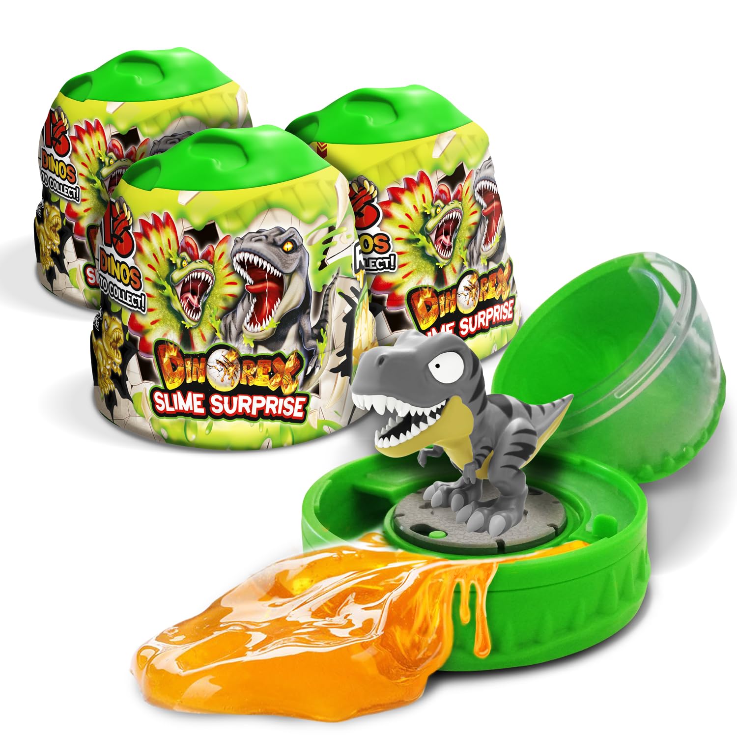 CRAZE Magic Slime zestaw 3 szt. – 3 x kapsułki Dinorex ze śluzem dla dzieci i kolekcjonerskimi figurkami dinozaurów - 13 dinozaurów do kolekcjonowania, 3 w zestawie