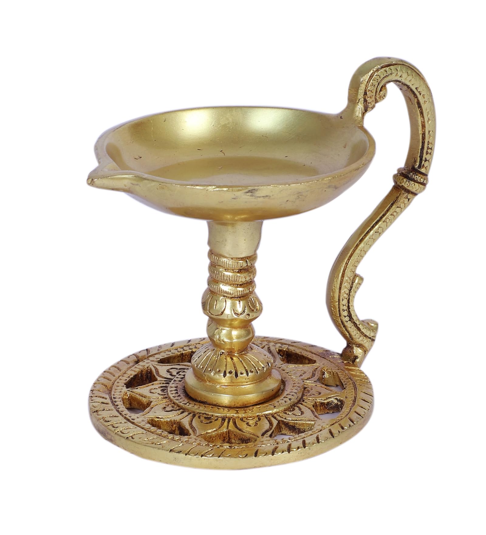 Two Moustaches 4 Inches Brass Aarti Diya with Handle, Brass Pooja Deepak for Temple, Diyas for Diwali, Brass Diya for Puja, Antique Yellow, Pack of 1 (B0DF266RNV) Amazon Price History, Amazon Price Tracker