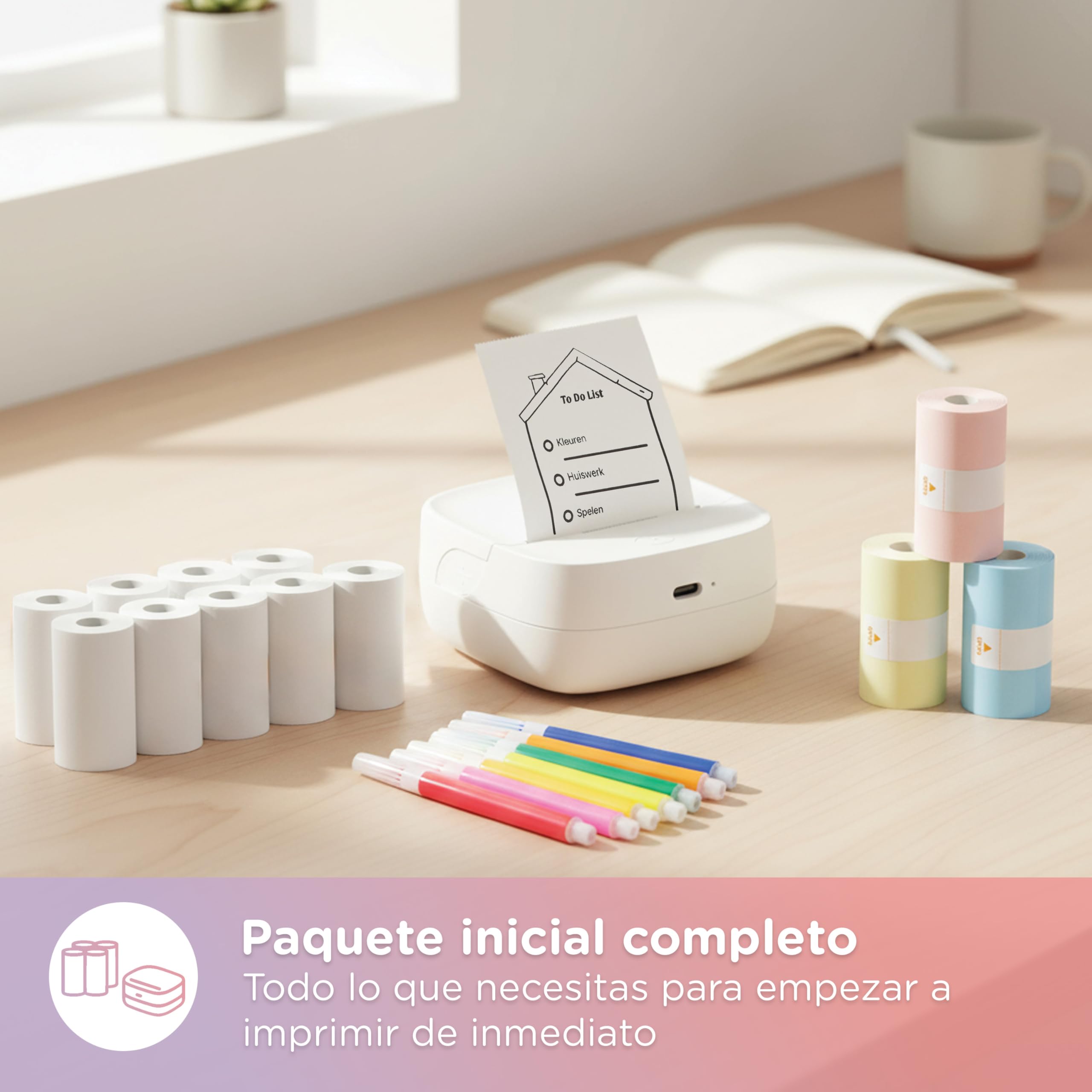 Crafts&Co Mini Pocket Impresora | Impresora fotográfica portátil Bluetooth para smartphone pegatinas y notas | impresora térmica sin tinta | tamaño 8 x 8 x 3 cm blanco