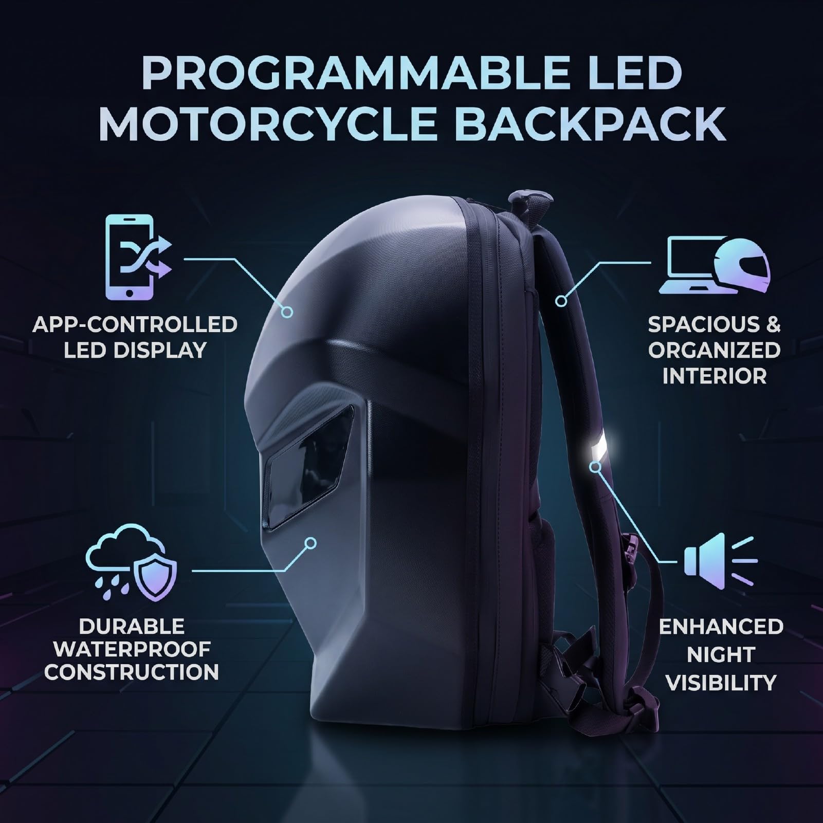 Fafeicy Programmierbarer LED Bildschirm Rucksack Hartschale, APP Steuerung for Reisen, Pendeln, Alltag