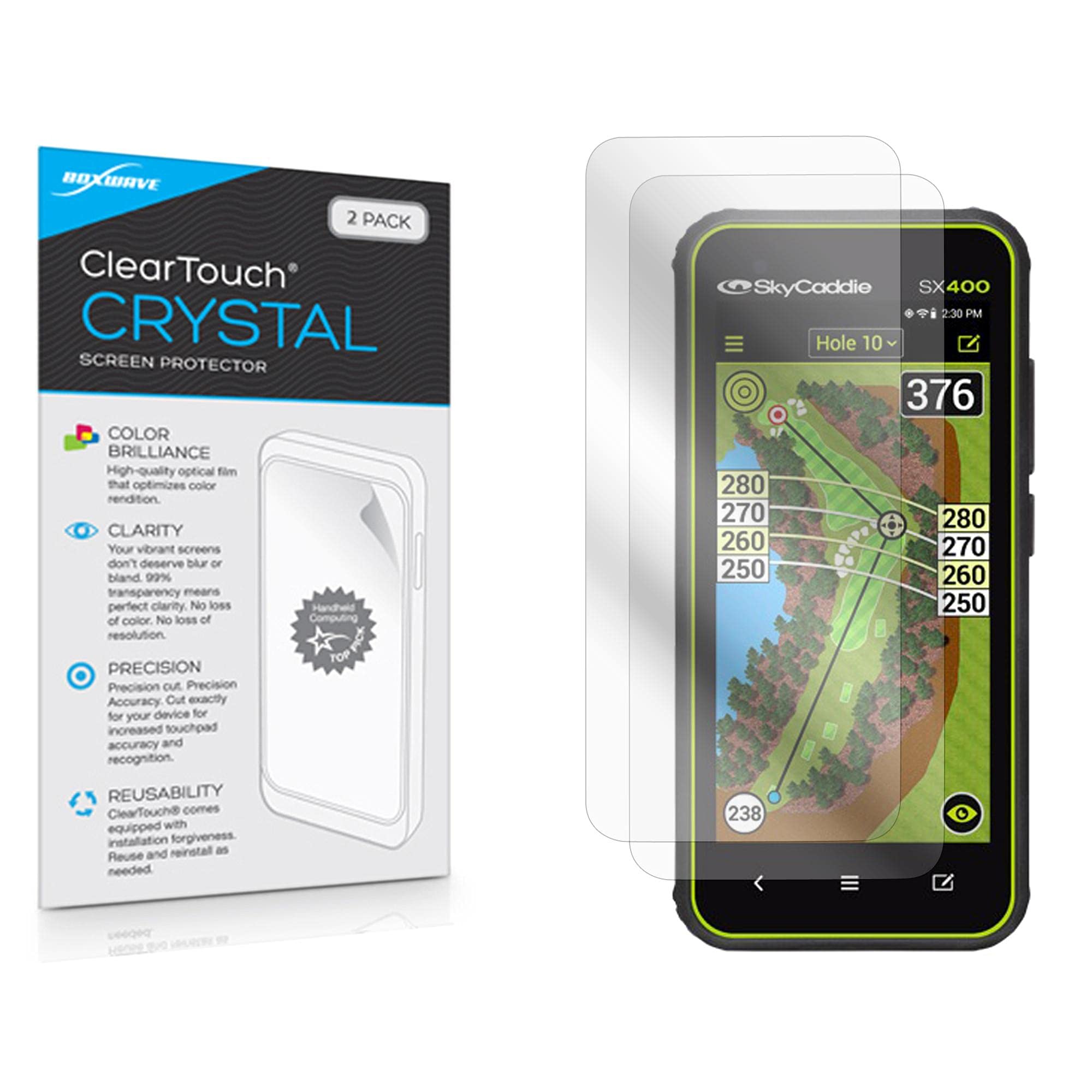 BoxWave Screen Protector Compatible with SkyCaddie SX400 - ClearTouch Crystal (2-Pack), HD Film Skin - Shields from Scratches