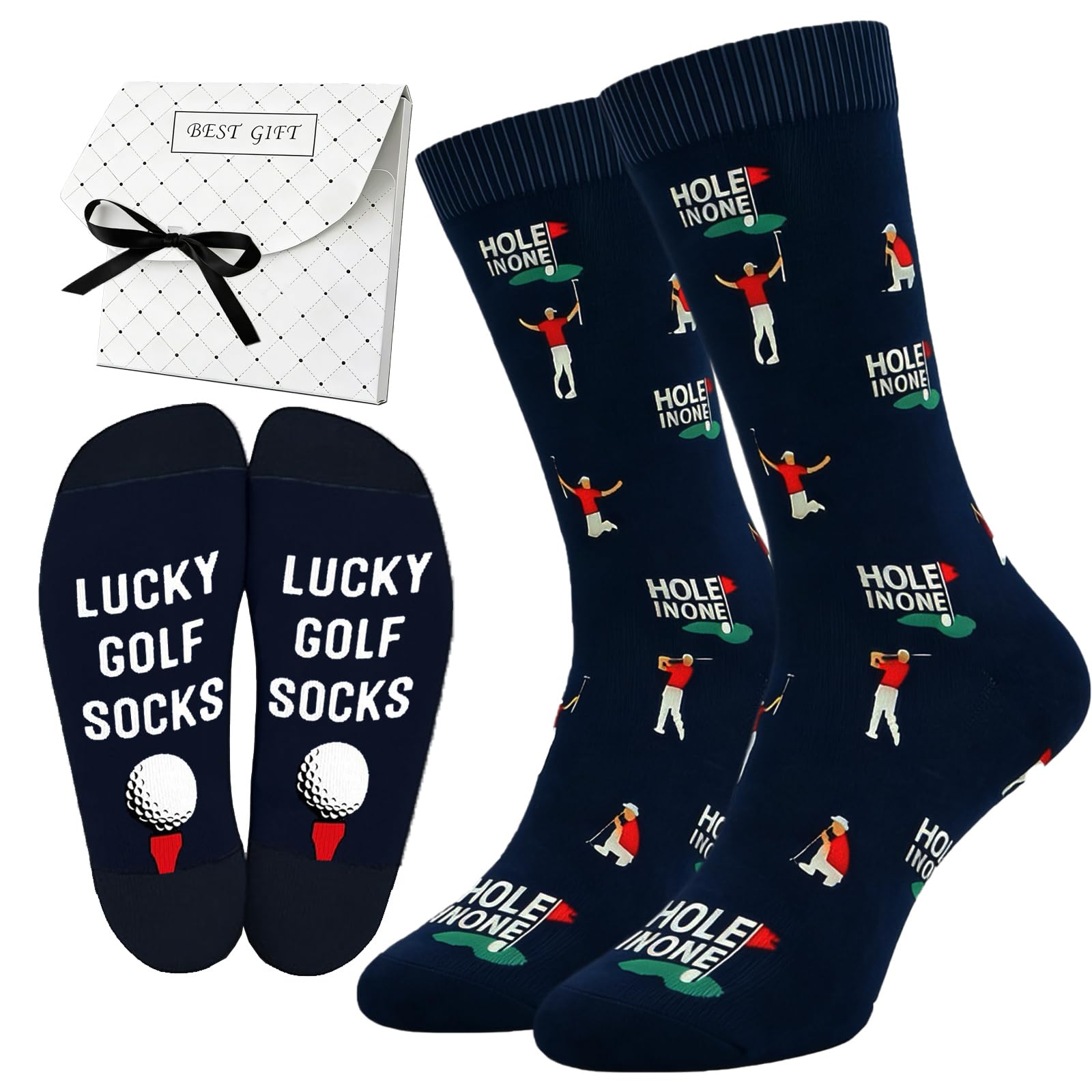 Ysuy Men's Deep Blue Golf Socks 7-11, Hole In One Novelty Socks Gift Box, Funny Golf Gifts For Him, Christmas Stocking Fillers, Birthday Present For Golfers