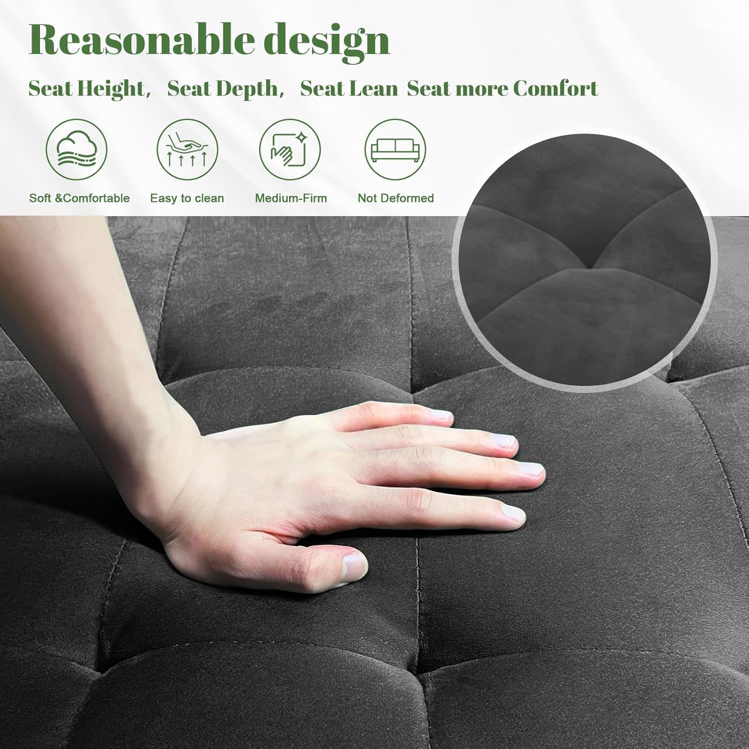 Sofá 2 Plazas, Cojín Cómodo, 2 Almohadas (Gris sólido) | Sofá Moderno de Terciopelo con 2 Almohadas y Bolsillos Laterales para Salón, Apartamento y Dormitorio, Fácil de Montar
