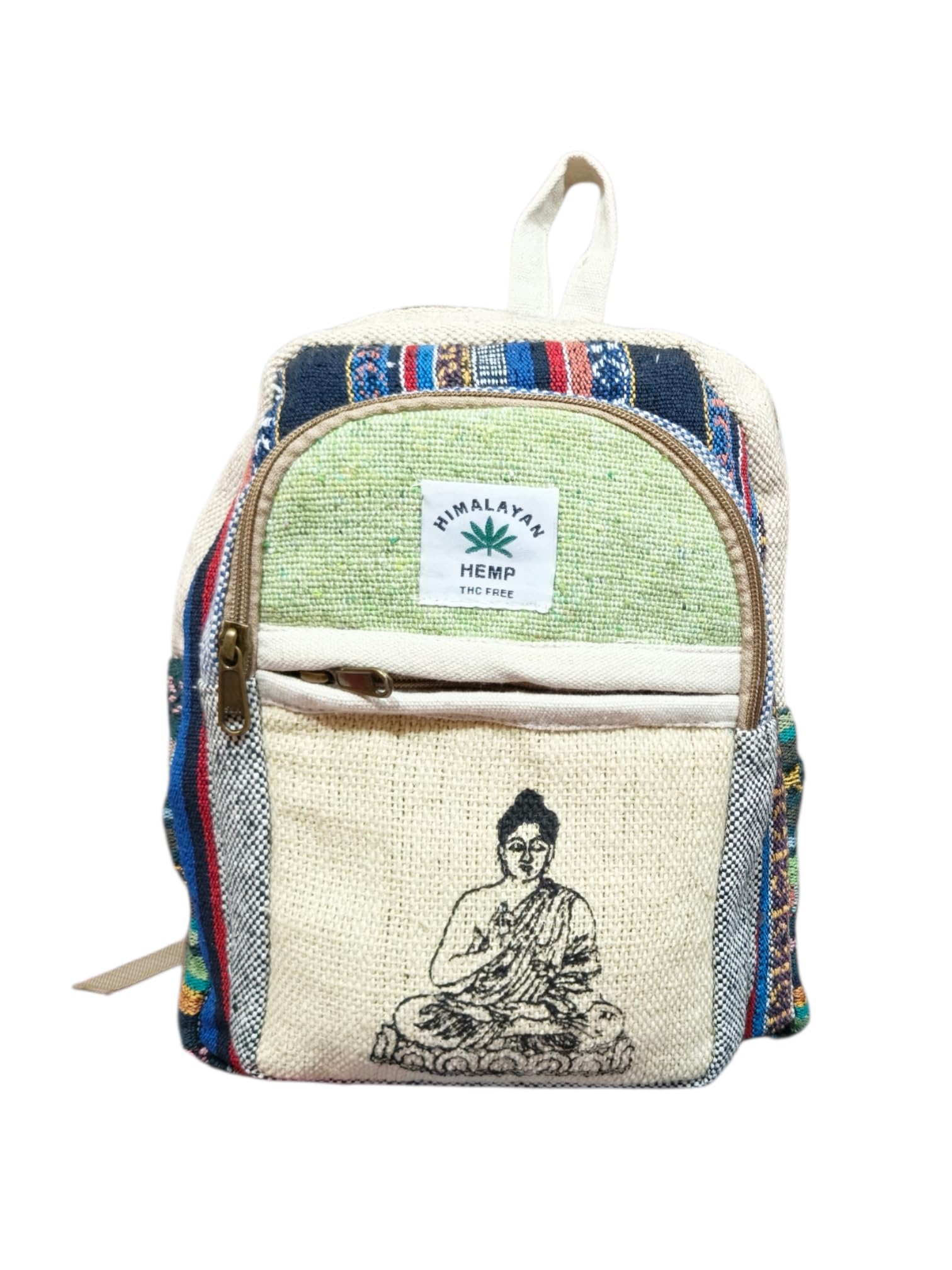 Himalayan Hemp Backpack, Natural Multicolor, THC Free, Buddha Print, Handmade Woven Design-image-45