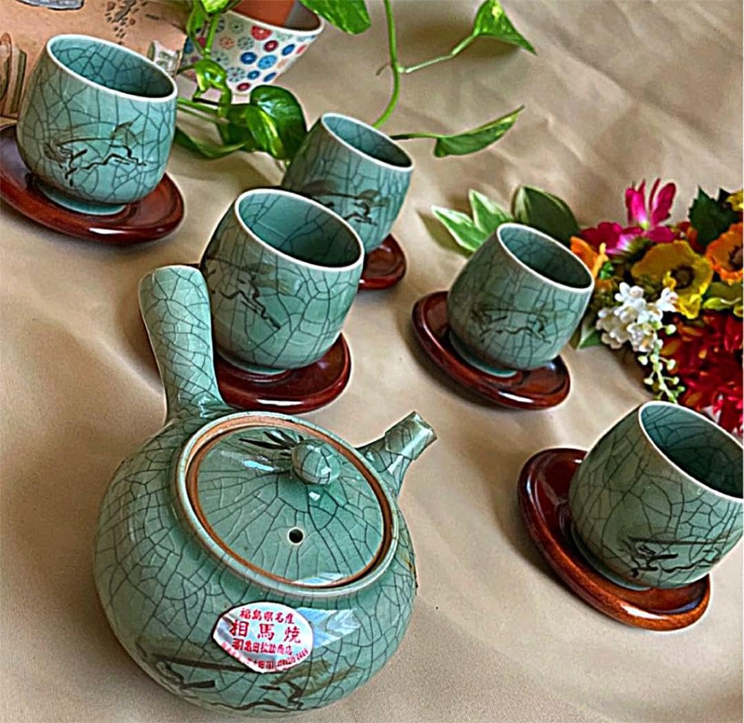 Amazon.co.jp: 大堀相馬焼 茶器セット 跳ね馬 木製茶托付 11点セット 