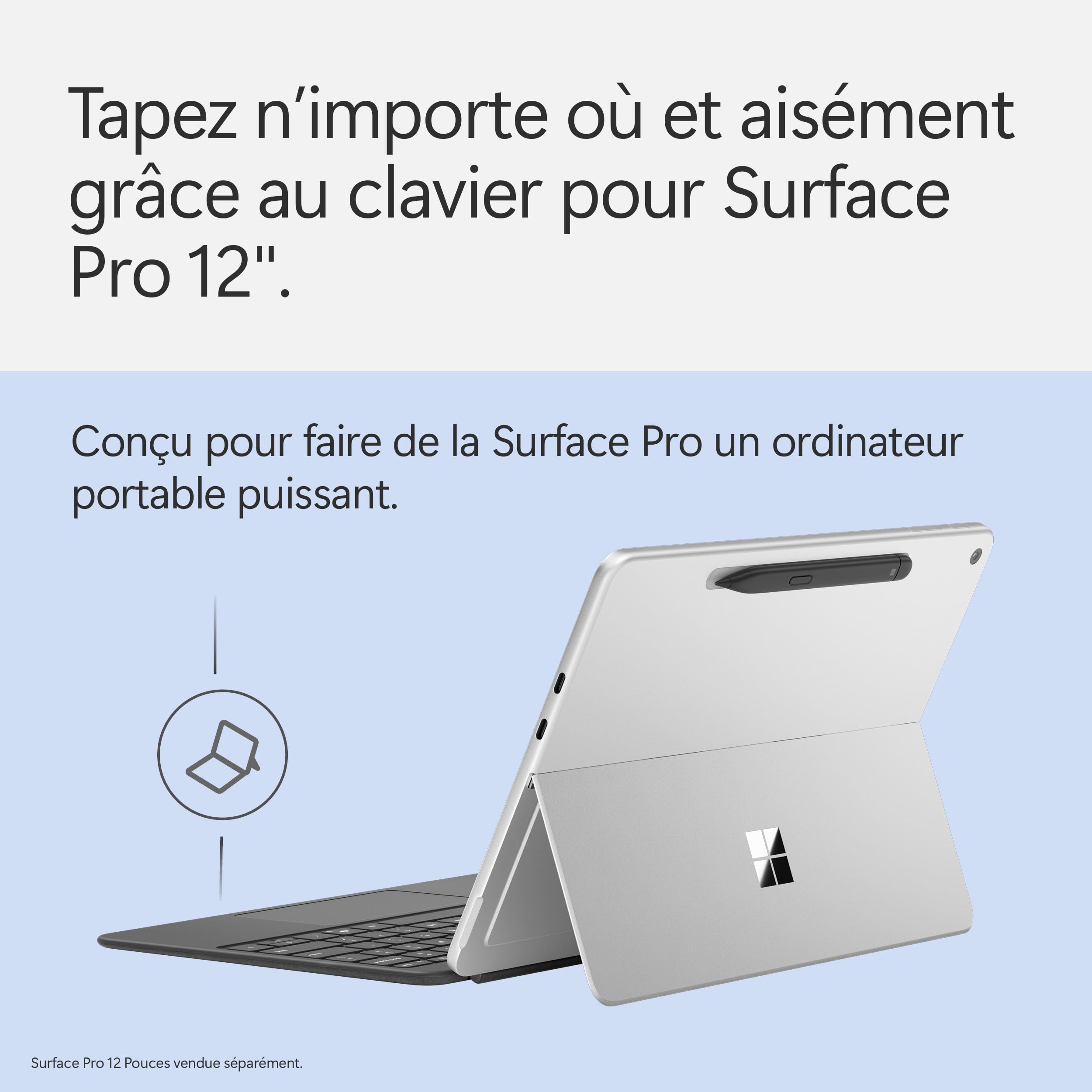Clavier Microsoft Surface Pro 12'' | Ardoise | AZERTY | Compatible Surface Pro 12 pouces (1ère édition)