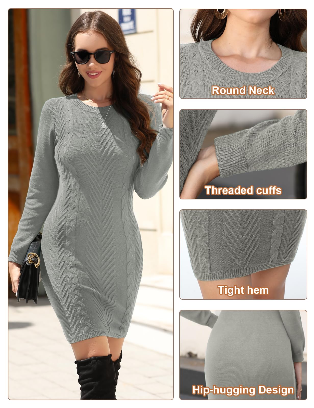 Voqeen Vestito Maglioni Donna Elegante Invernale Abito in Maglia Donna Collo Lunghi Girocollo Vestiti Invernale Casual Natalizio