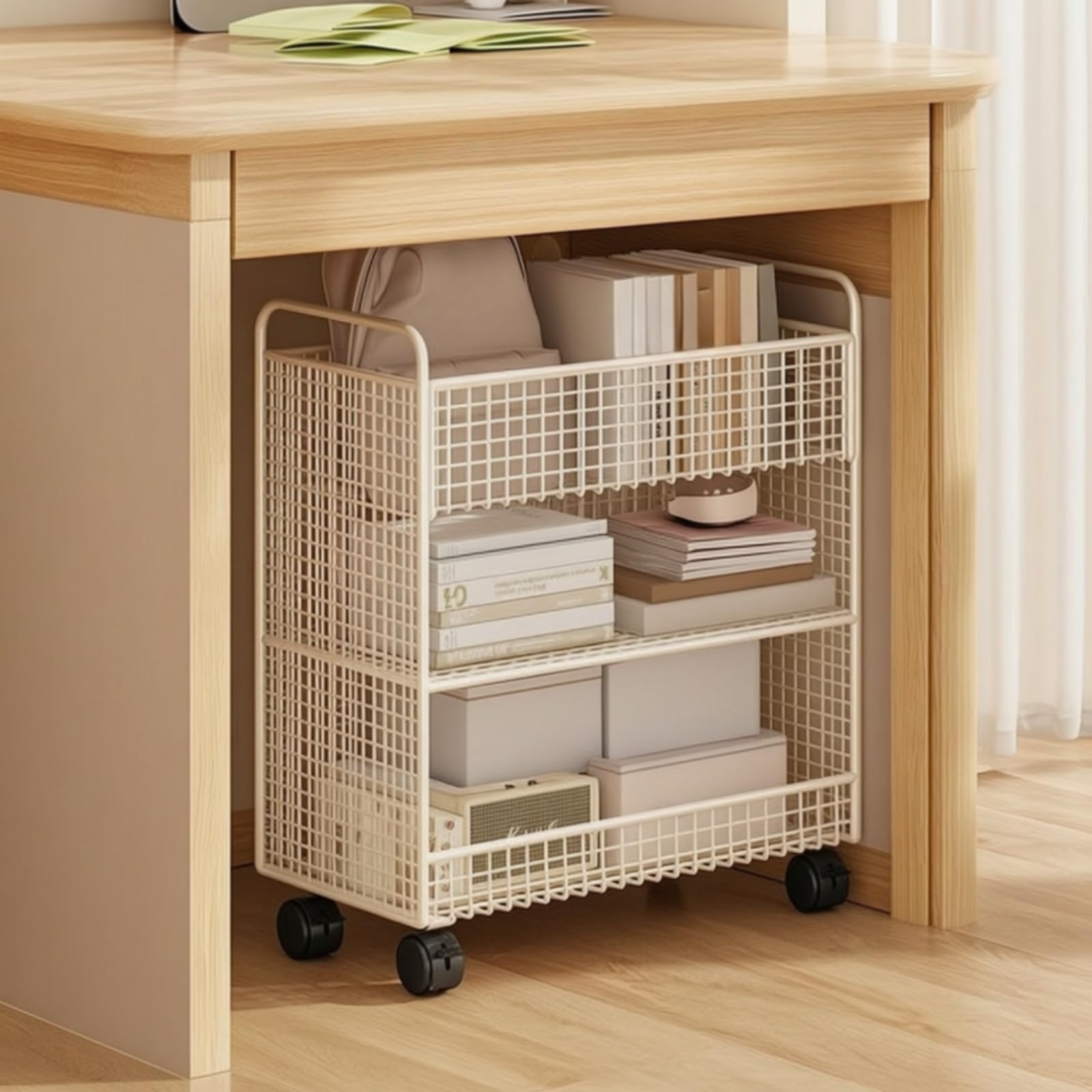Colcolo Libreria Mobile Carrello Libreria con Ruote Scaffale a Rete per Accessori Struttura Stabile in Ferro E Design Aperto Adatta per Camera Salotto Studio, Nero, Tre Ripiani Con Ruote