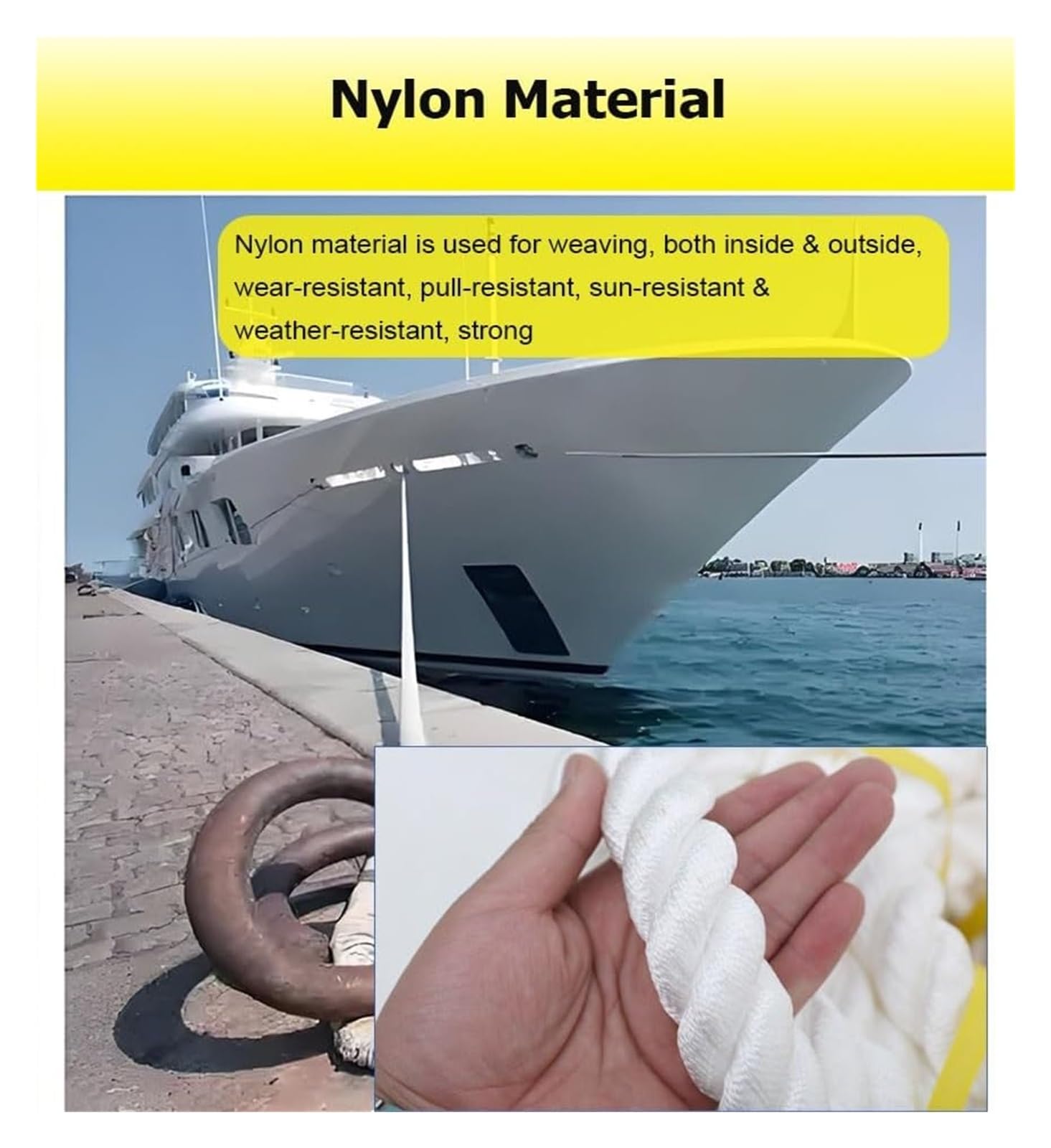 Corda intrecciata in nylon per ormeggio, Cima da ormeggio in nylon a 3 fili for la nautica diporto con lunghezze 10 a 100 m(12mm/0.47",50m/164')