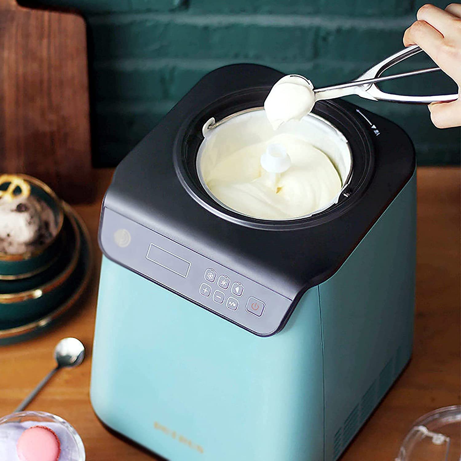 Maquina de Helados Fabricantes de Helados automáticos 1.2L Que Hacen Helados de Frutas Hacen Bebidas congeladas, granizados, Helados en Minutos Verde 916(Color:Green;Size:25x27.5x35.1CM)