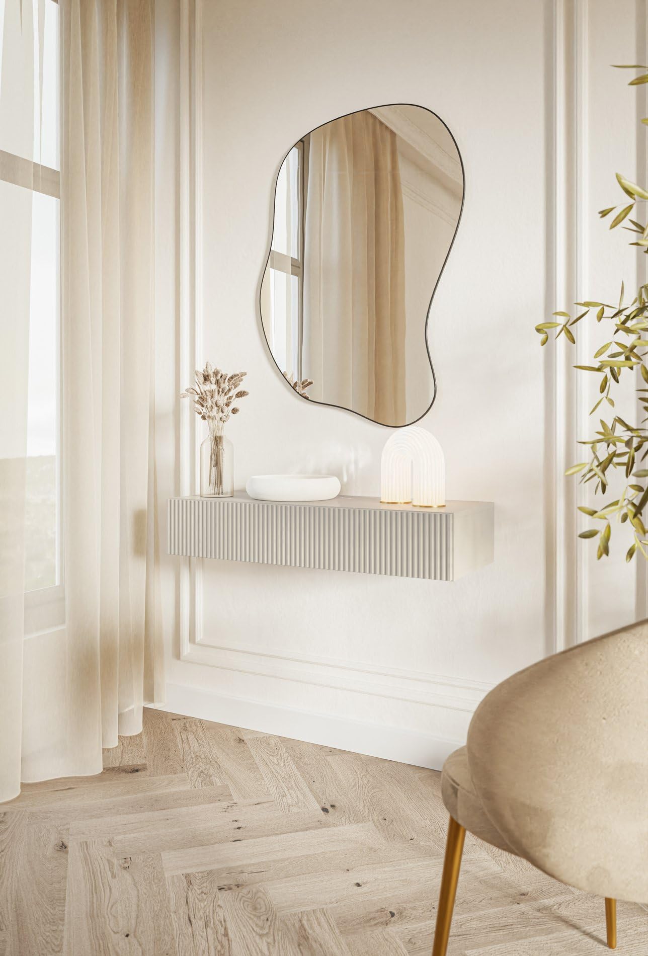 Selsey Konsolentisch Mit Schublade Hängend Beistelltisch 90 cm Eingangstisch Konsole Schminktisch Veldio Graubeige