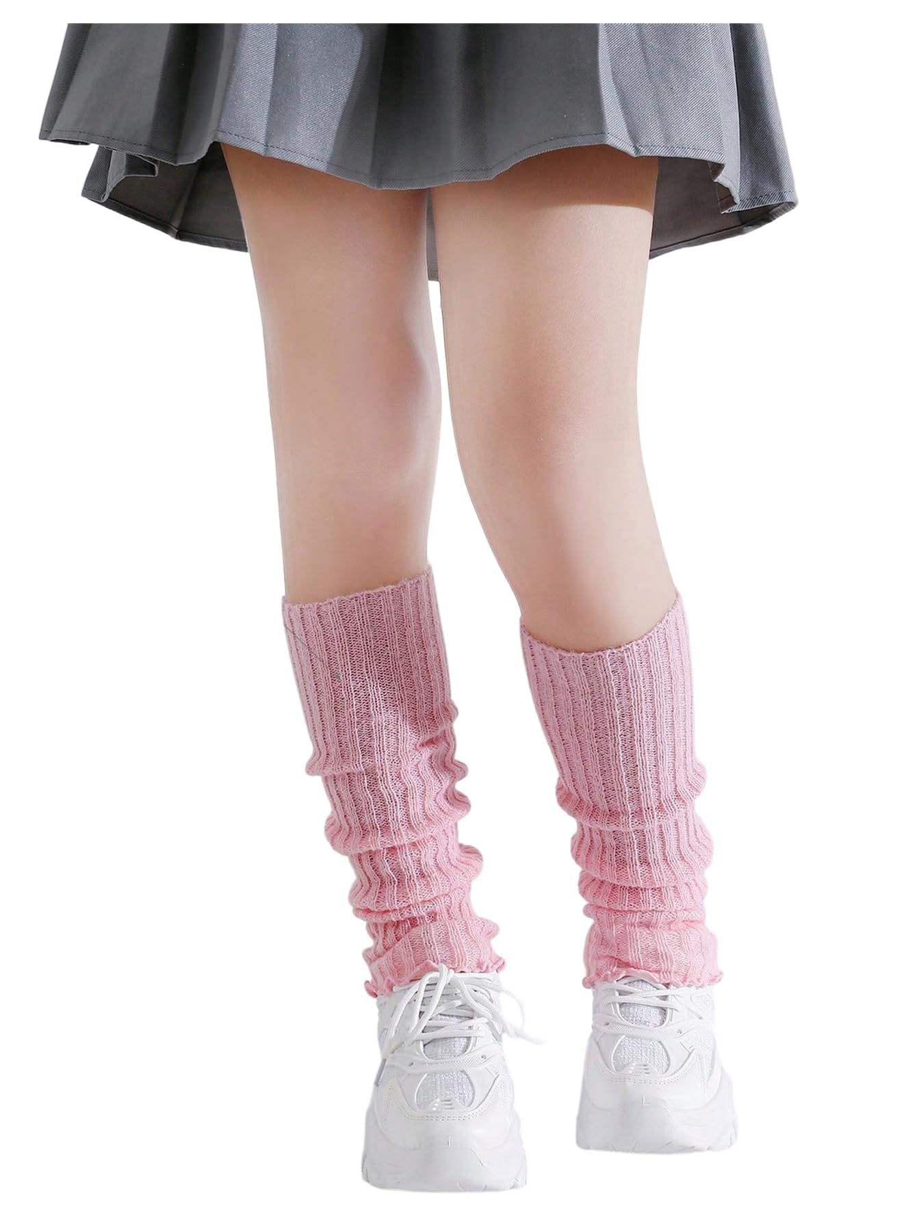 Floerns Girls Y2K Cable Knit Leg Warmers Lettuce Trim Ribbed Cute Stacked Boot Socks
