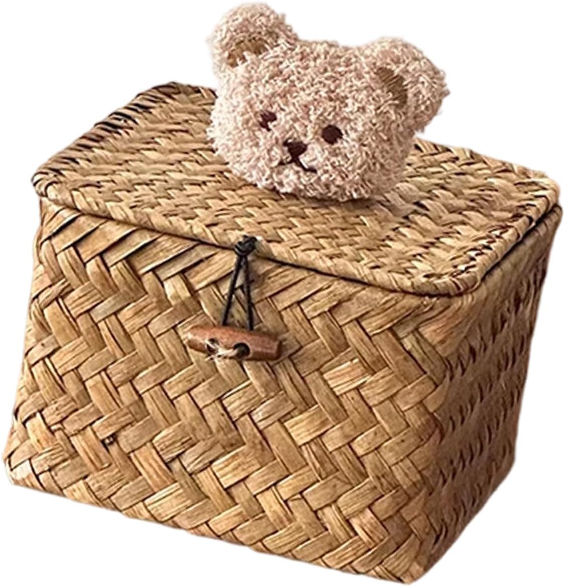 Decorative Seagrasses Woven Container with Cover Natural Woven Storage Box Organizers Perfect for Small Item Storage Square Basket