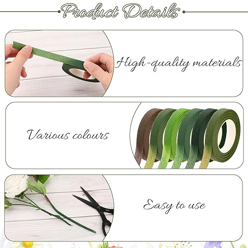 Miniatura 3 de Giantree 6 rollos de cinta adhesiva de flora, 0.472 pulgadas, color verde, crepe de floristería autoadhesiva, cinta autoadhesiva para arreglos