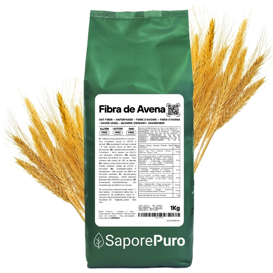 SaporePuro Fibra de Avena en polvo 1 kg - Sin Gluten - Fuente natural de fibra