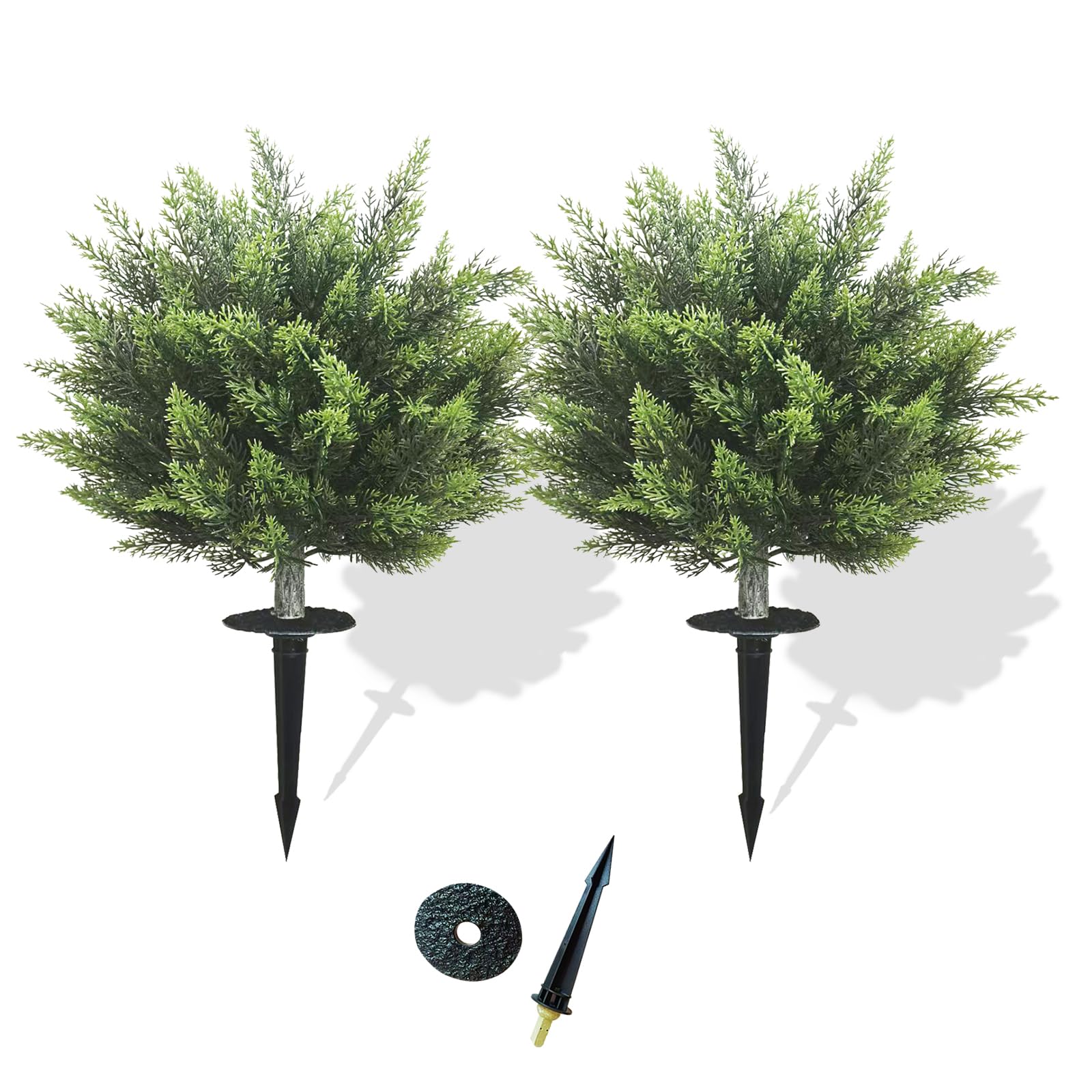 28inch Artificial Topiary Tree Set of 2 Beautiful Realistic Faux Cedar Pines Christmas Trees UV Rated Fake Shrubs for Front Porch Faux Plants Indoor and Outdoor Decor
