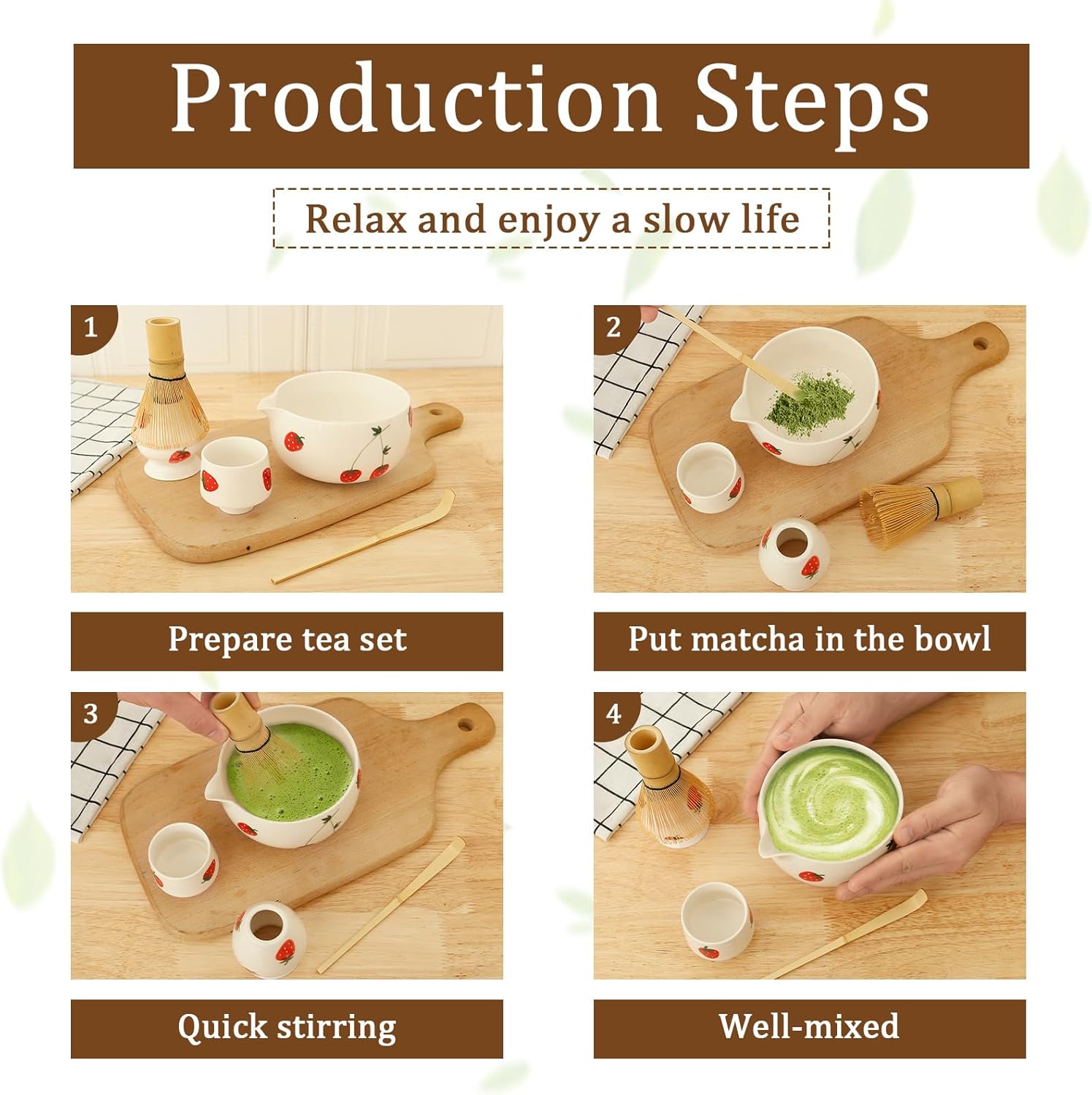 Matcha Whisk Set, 5Pcs Ceramic Matcha Set Includes Bowl, Matchas Whisk and Holder, Bamboo Scoop and Sifter, Ideal Matchas Bowl Kit for Party Picnic, Easy to Use/Clean(Style 1)