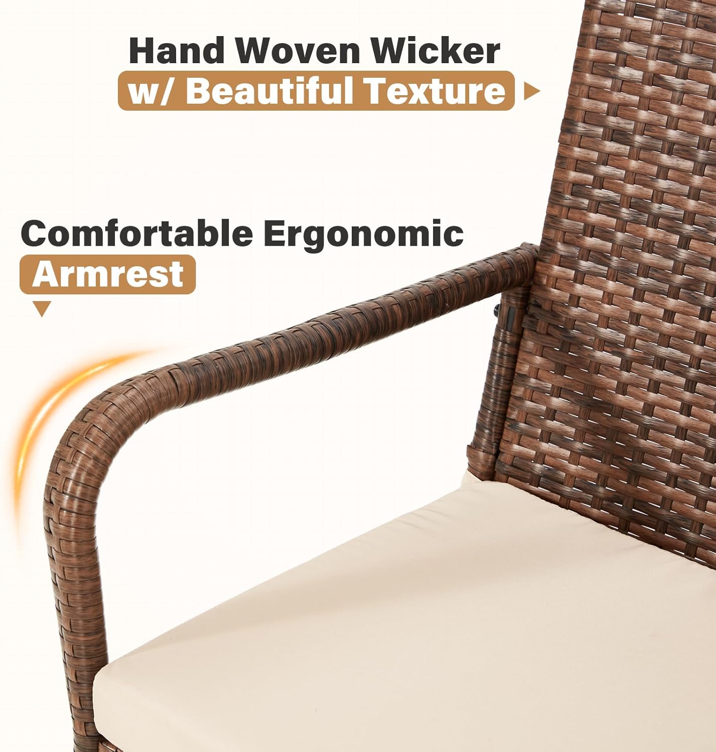 ECOTOUGE Patio Wicker Barstools Set of 4, Outdoor Rattan Bar Height Chairs with Armrest & Backrest, Soft Cushion, Footrests, All-Weather Furniture for Backyard, Pool, Garden, Deck, Brown
