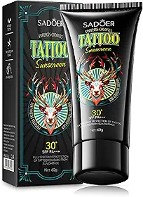 Protetor solar SADOER Tattoo FPS 30+, protetor solar tatuagem com óleo de abacate e jojoba, hidratante não oleoso com ácido hialurônico para pele e tinta vibrantes, 59 ml