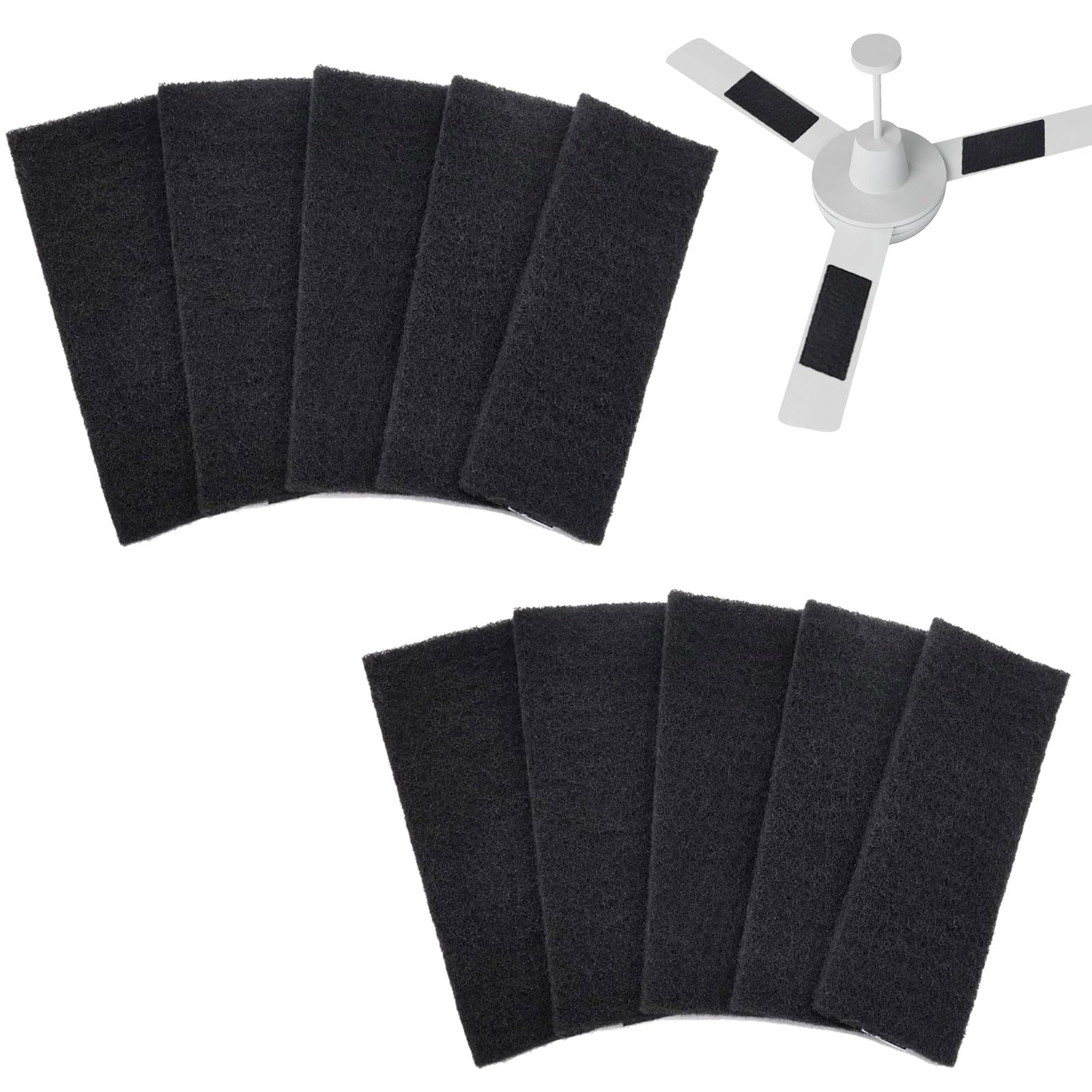 BigKing 10pcs Ceiling Fan Filters for Blades, Ceiling Fan Air Purifier Pads, Activated Coconut Carbon Filters for Fan, Eliminate Odors, Dust, Easily Sticks on Ceiling Fan Blade Top (Rectangular)
