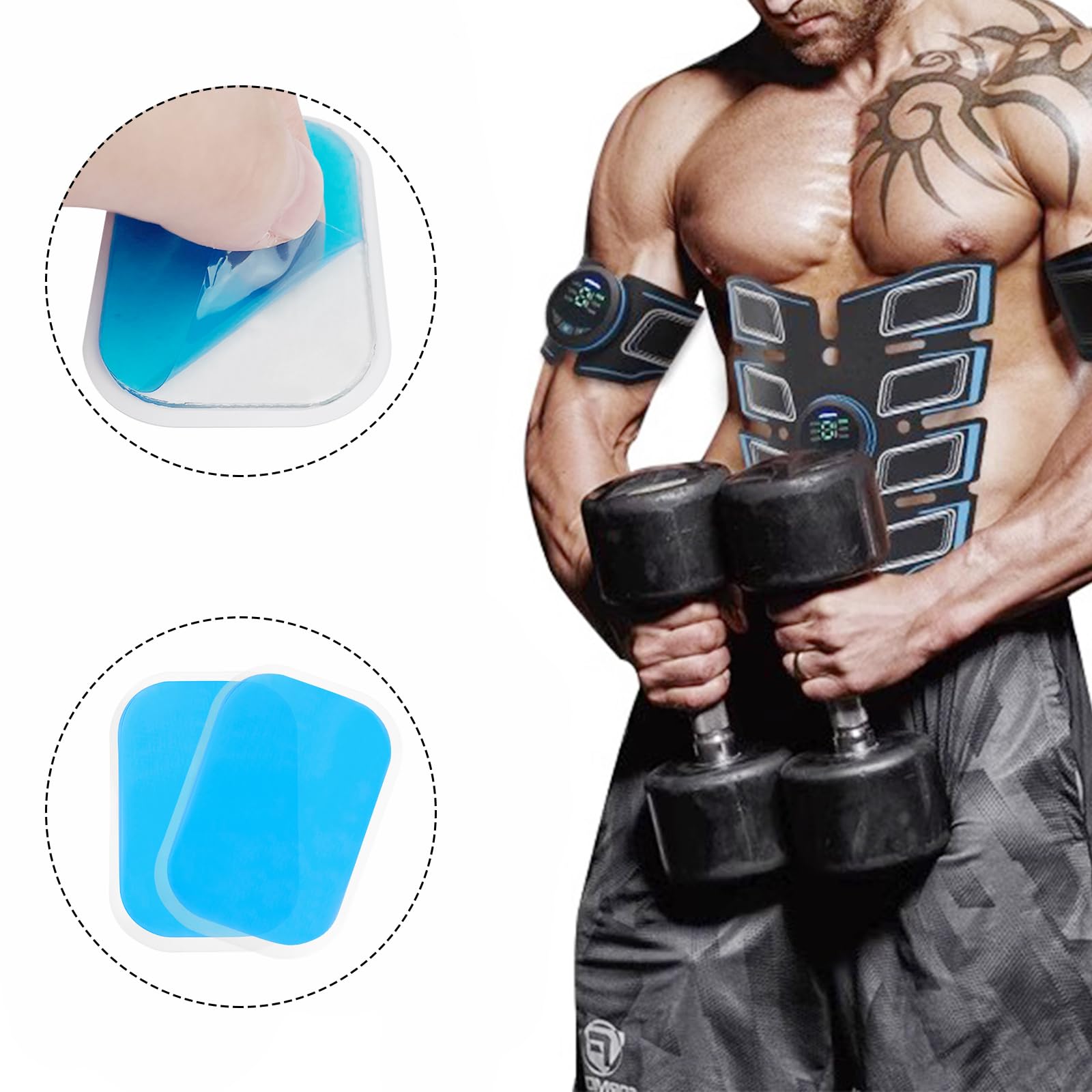 Fousenuk 60 Pezzi Elettrodi per Elettrostimolatore, Addominali, Ricambio Gel Elettrostimolatore, per a Elettrodi Cintura e Glutei, Foglio Gel di EMS ABS Gel Training, per Abdominal Muscolare