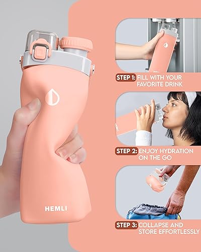 Miniatura 8 de Botella de agua plegable de 20 onzas, Botella de agua de viaje, Botella de agua de senderismo, Botella de agua plegable, Botella de agua plegable de