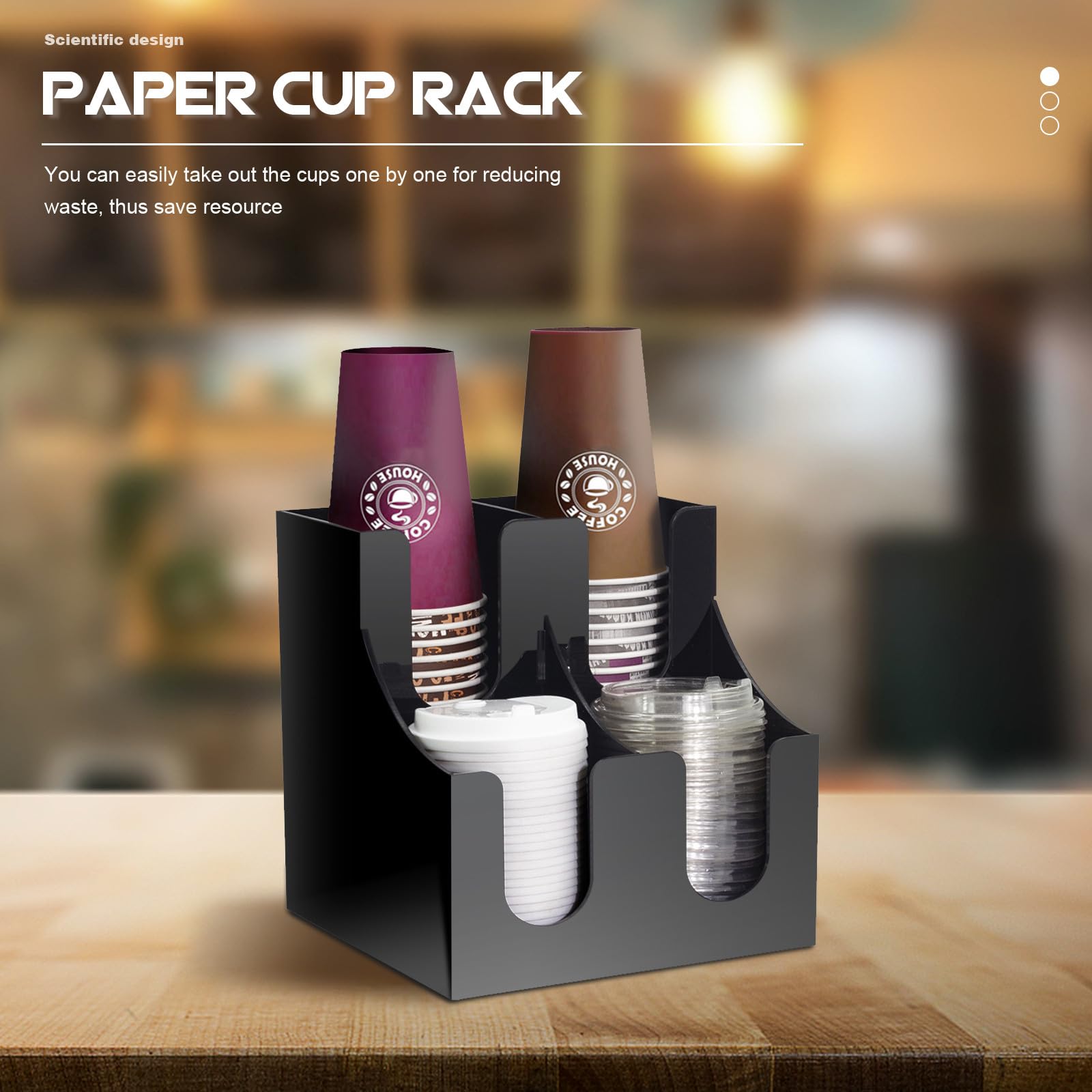 Abaodam Estante Organizador Que Ahorra Espacio y Recursos de Vasos de Papel de Acrílico Negro Diseño para Encimera Adecuado para Cafeterías y Tiendas