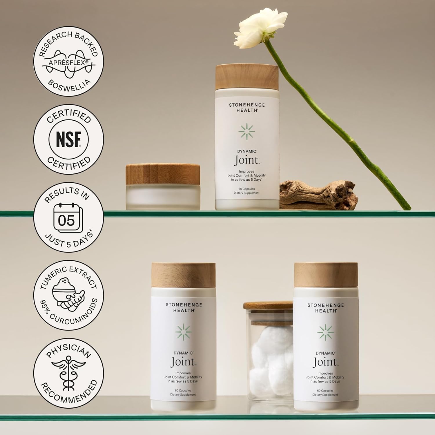 Stonehenge Health Dynamic Joint Health Supplement – Fast-Acting Support with AprèsFlex® Boswellia, MSM, Multi-Type Collagen, Turmeric, Bromelain, Vitamins C & D3 – Supports Joint Comfort – 60 Capsules - Image 9