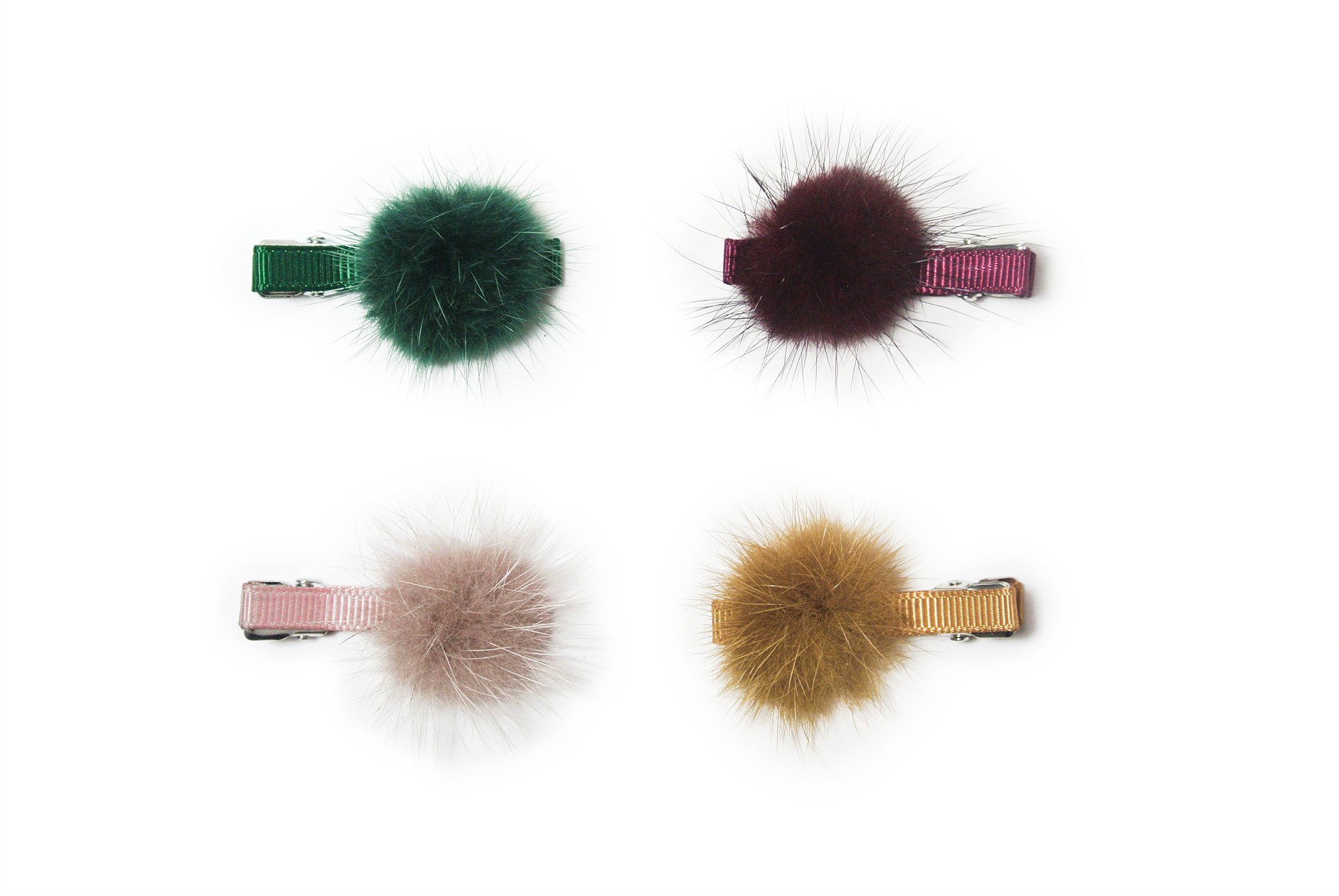 Pom Pom Hair Clip 4 PC (Khaki/Hunter Green/Burgundy/Taupe)