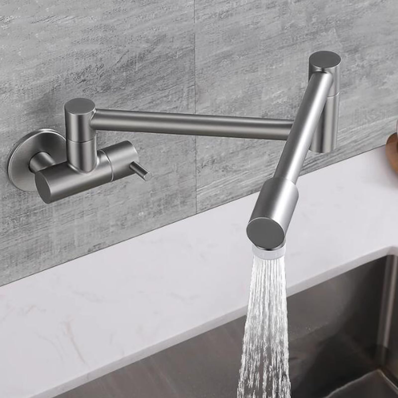 ZQFHSX Kitchen Faucet Wall Mounted Cold Water Swivel Single Handle Brass Taps for Sink - 2 Modes