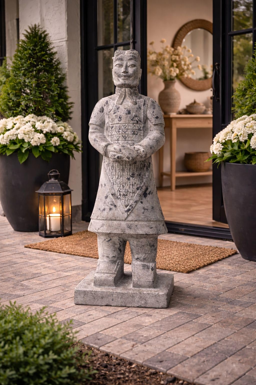 DUPI Estatua Guerrero Xian de Terracota | Figura Decoración Oriental para Jardín, Terraza o Interior | Peso 15 Kg | Altura 120 cm
