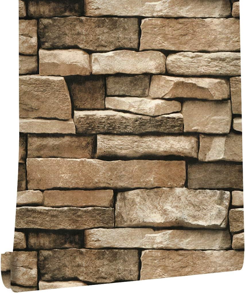 DWIND D1016 Peel and Stick Stone Wallpaper 1.48 x16.4ft Vinyl Vintage Removable Self Adhesive Brick Wallpaper for Livingroom Bedroom Kitchen Wall Decor