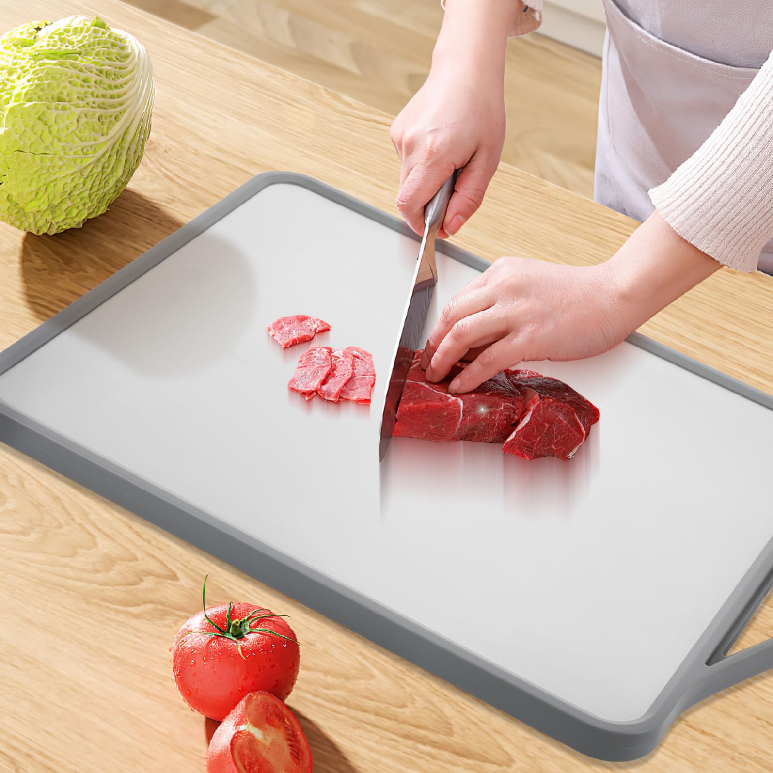 Garneck Großes Schneidebrett aus Edelstahl mit Antibakterieller Oberfläche und Rutschfestem Design Multifunktional für Küche und Haushalt Geeignet