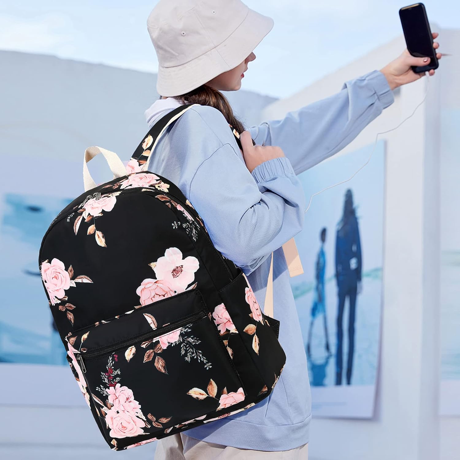 Bluboon Teens Backpack Set Girls School Backpack Lunch Box Pencil Bags Student Bookbags 3 in 1 Pink Rose Black image 9 of 9 B098TQCZJZ