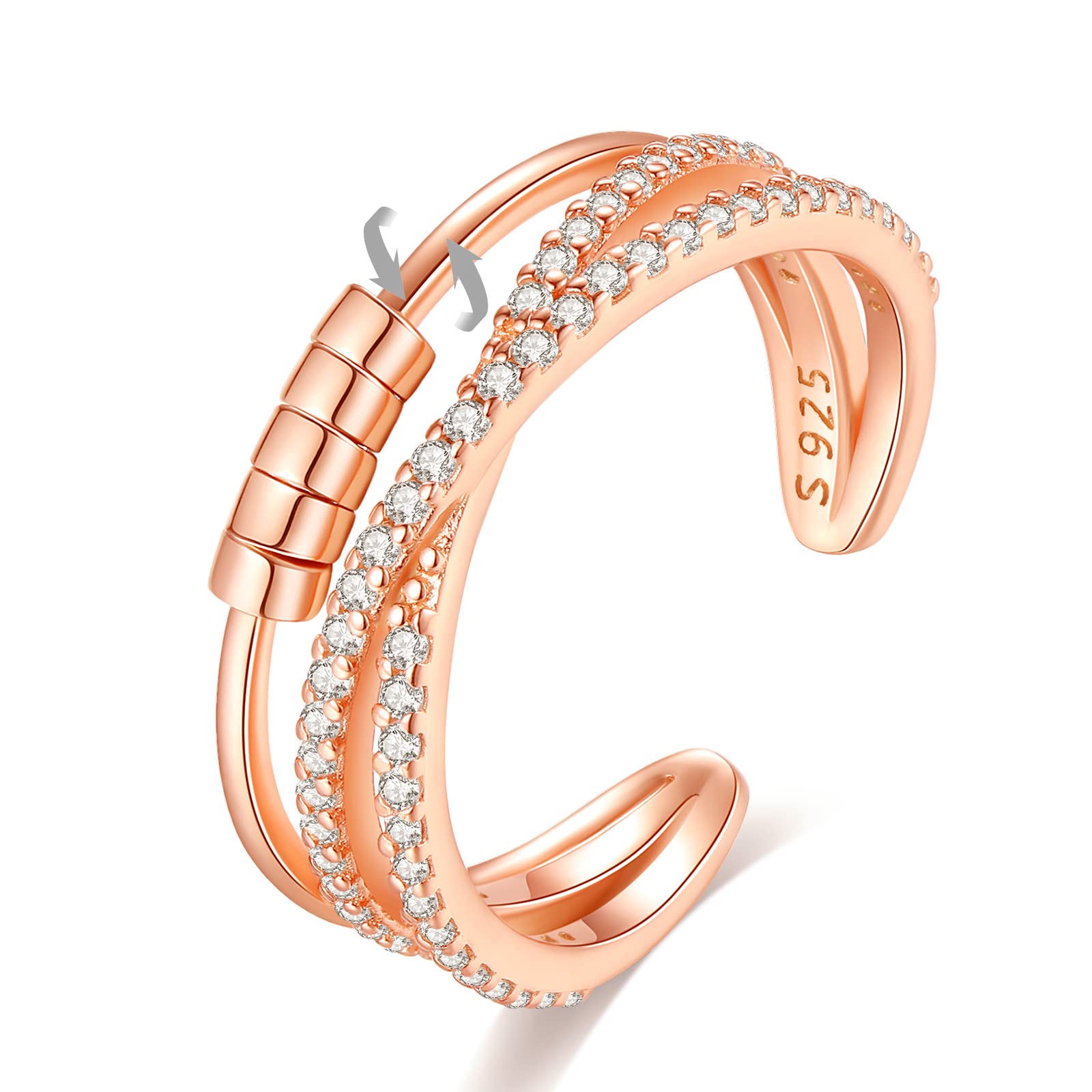 EUDORA Harmony Ball Anello Anti-Stress Anelli in Argento Sterling 925 con Perline Anelli Fidget Regolabili da Donna Anelli Anti Ansia Impilabili Anello per Ragazze Anelli Spinner da Donna